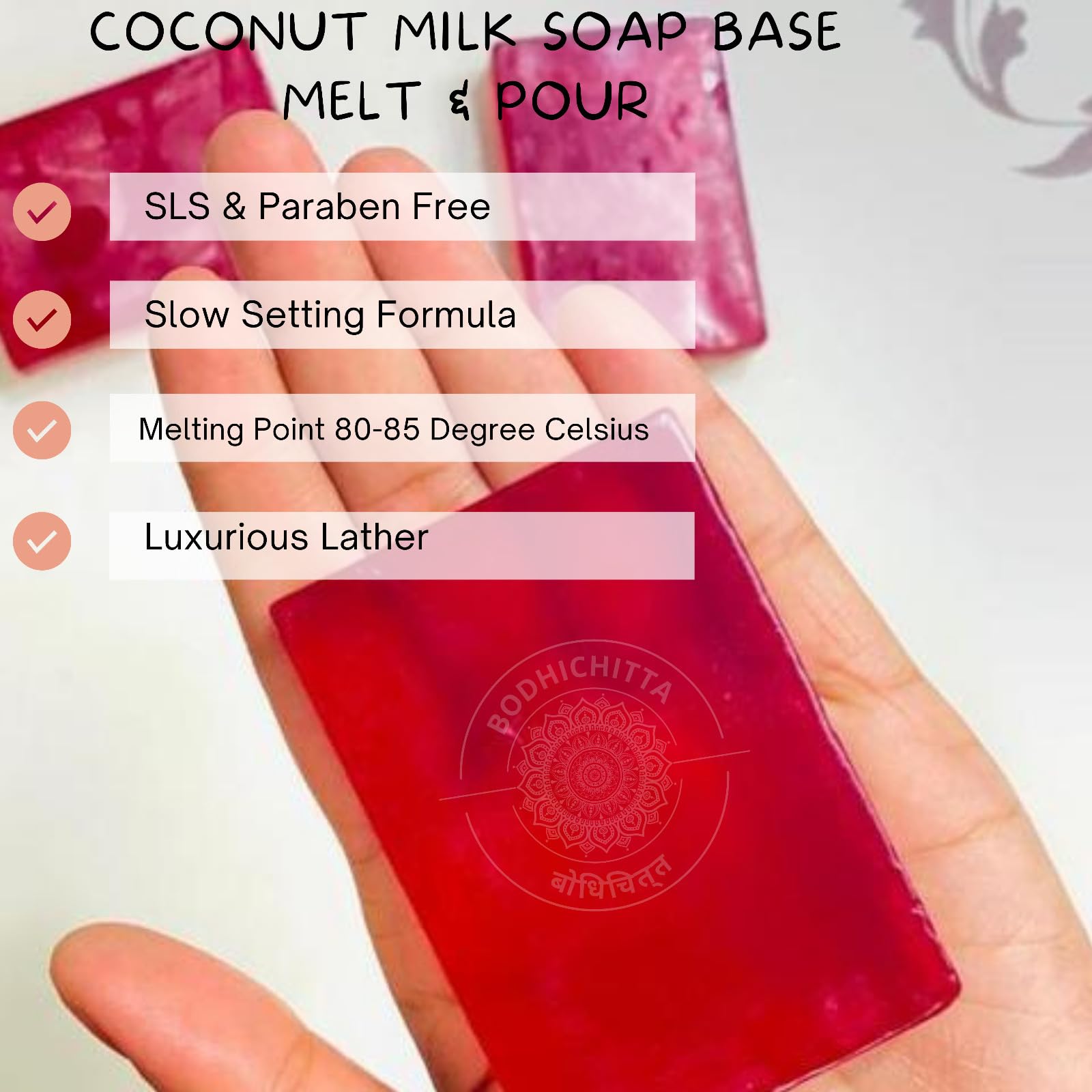 Bodhichitta Ultra Premium Rose Melt and Pour Soap Base for DIY Soap Making - 250G, Sulphate & Paraben Free, Natural & Vegan - Perfect for Handmade Gifts, Spa Day, and Aromatherapy