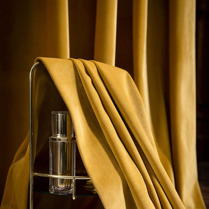 Luxury Plain Velvet Curtains in Turmeric Yellow - Modern Elegant Window Drapes for Living Room, Bedroom & Home Decor
