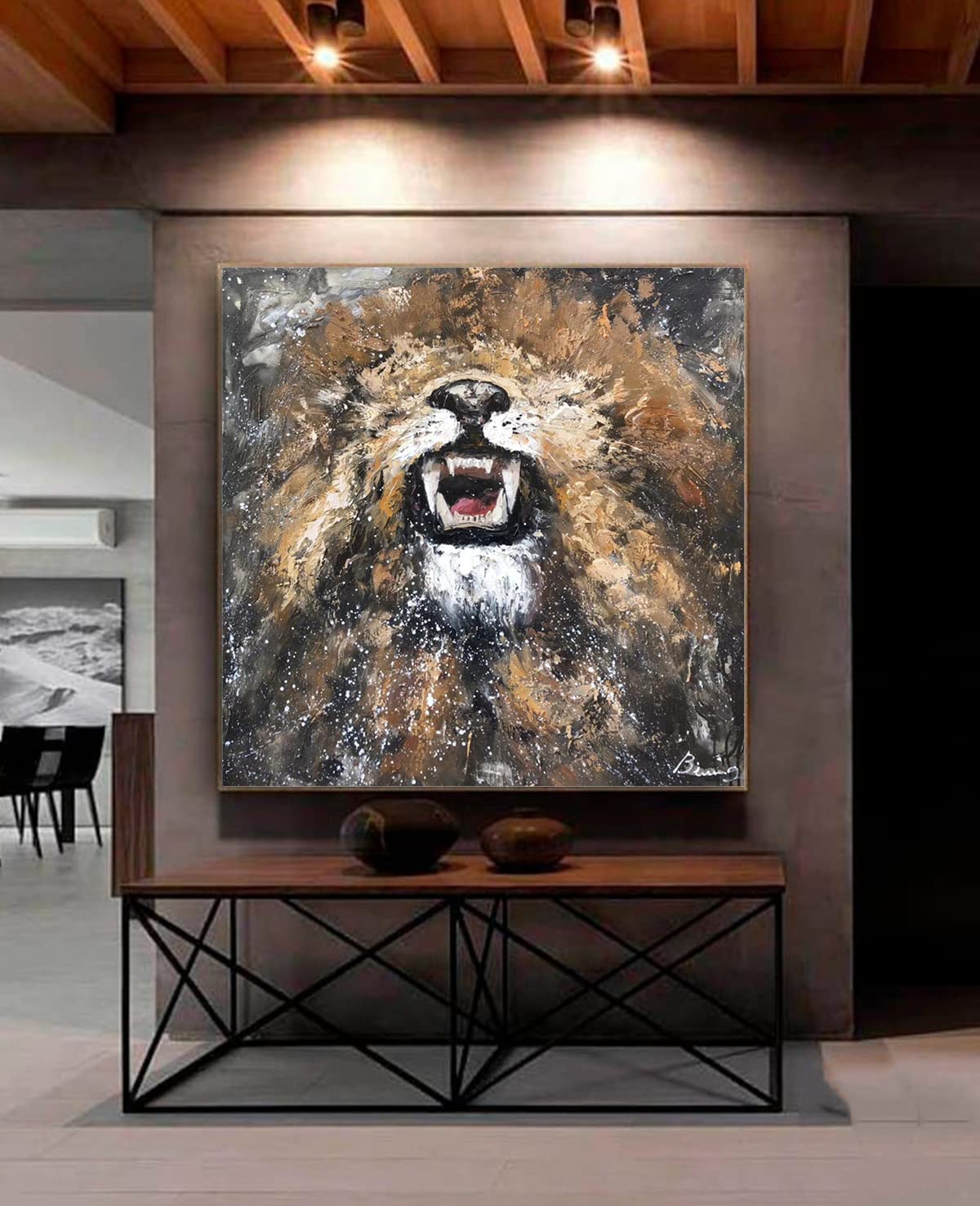Custom Hand-Painted Lion Original Oil Painting on Canvas - 30x30 Inches (76x76cm) Unstretched - Unique Artwork Gift for Home & Office Decor | Wall Art for Living Room, Bedroom, or Gallery Display