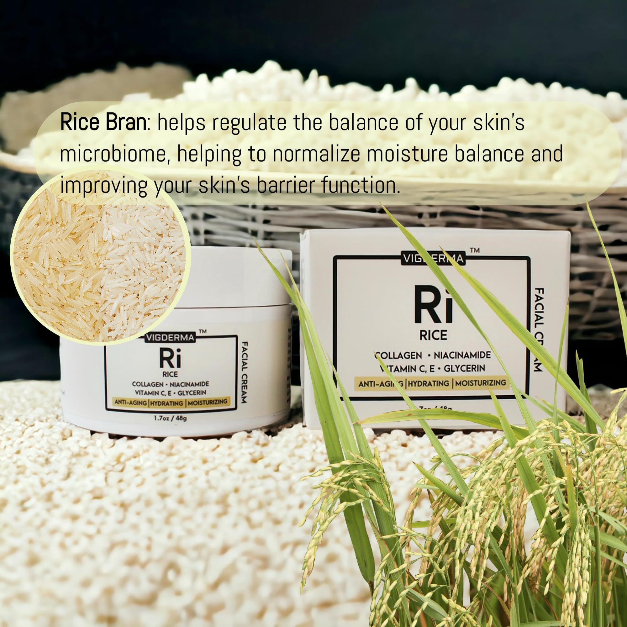 Rice Facial Light Cream 1.7oz - Rice Bran Essence with Collagen, Niacinamide & Vitamin C for Glowing Skin | Deeply Nourishing Korean Beauty Moisturizer | Improves Skin Moisture Barrier | Perfect for Daily Skincare Routine & Nighttime Hydration