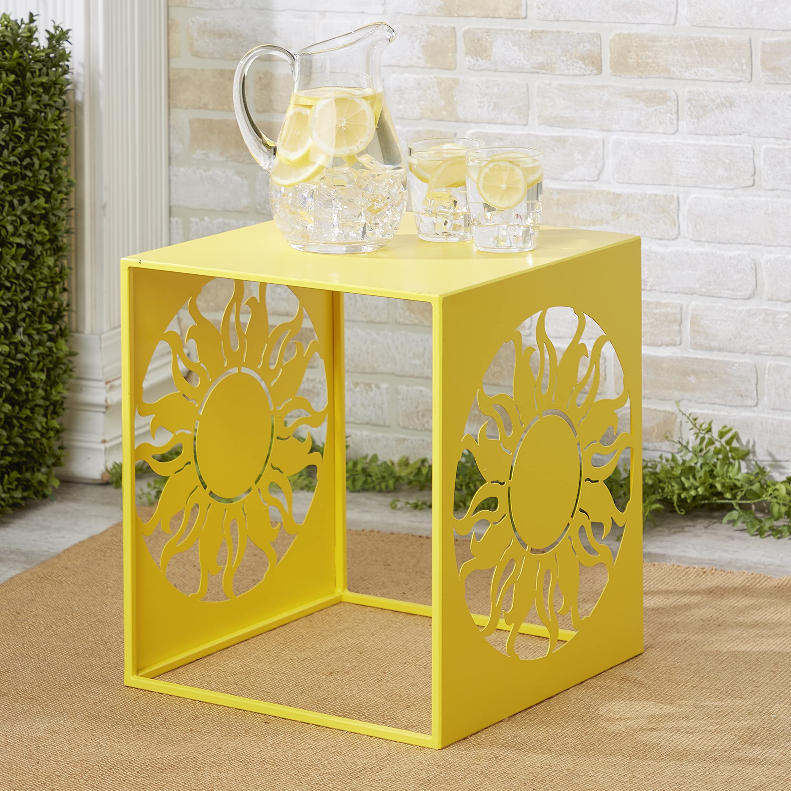 Metal Icon Table - Outdoor Square Side Table for Unique Decoration - Sun-Resistant Patio Furniture for Garden, Poolside & Backyard Decor