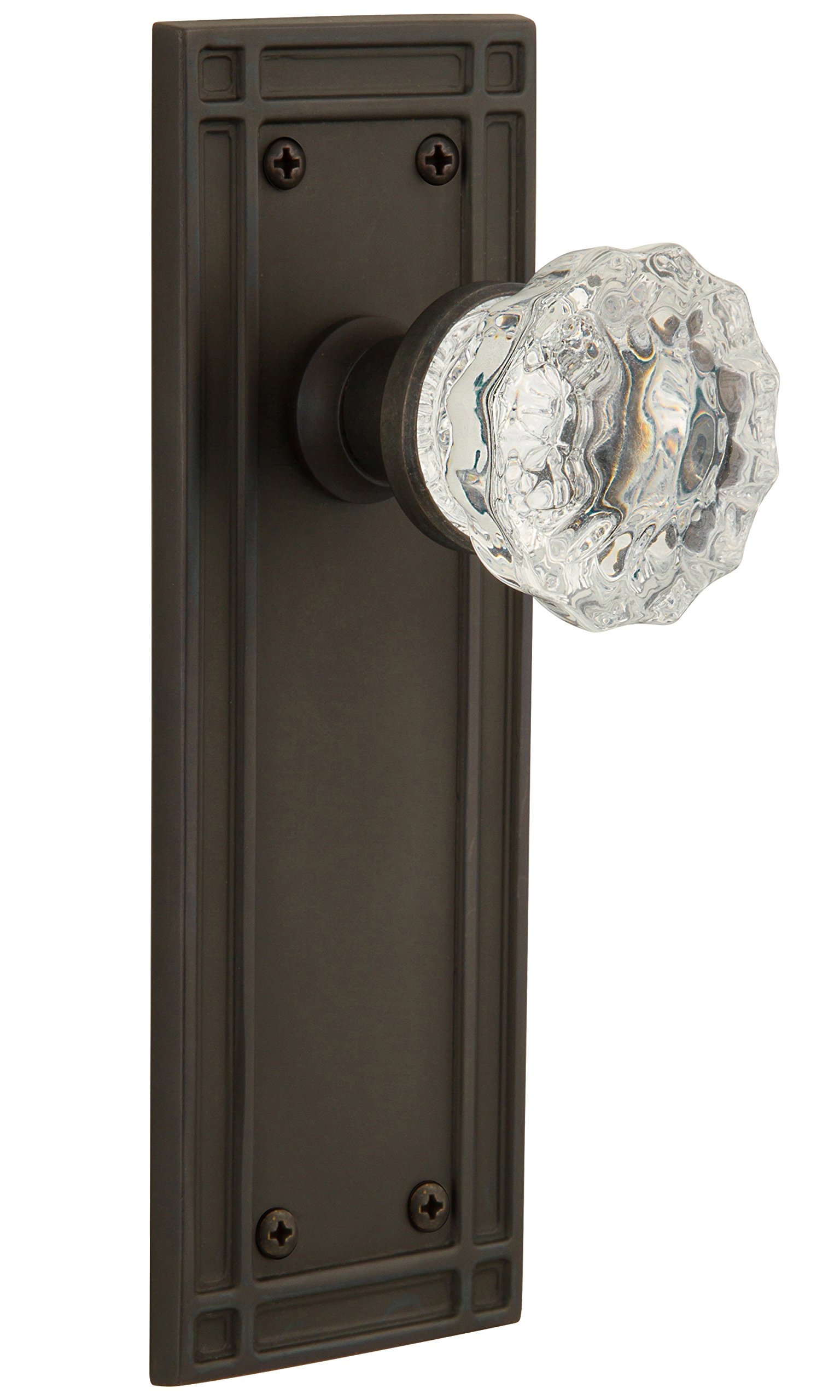 Vintage Mission Style Cabinet Plate with Crystal Glass Knob - Double Dummy Set in Oil-Rubbed Bronze Finish | Perfect for Kitchen Cabinets, Bathroom Vanities & Furniture Restoration Projects