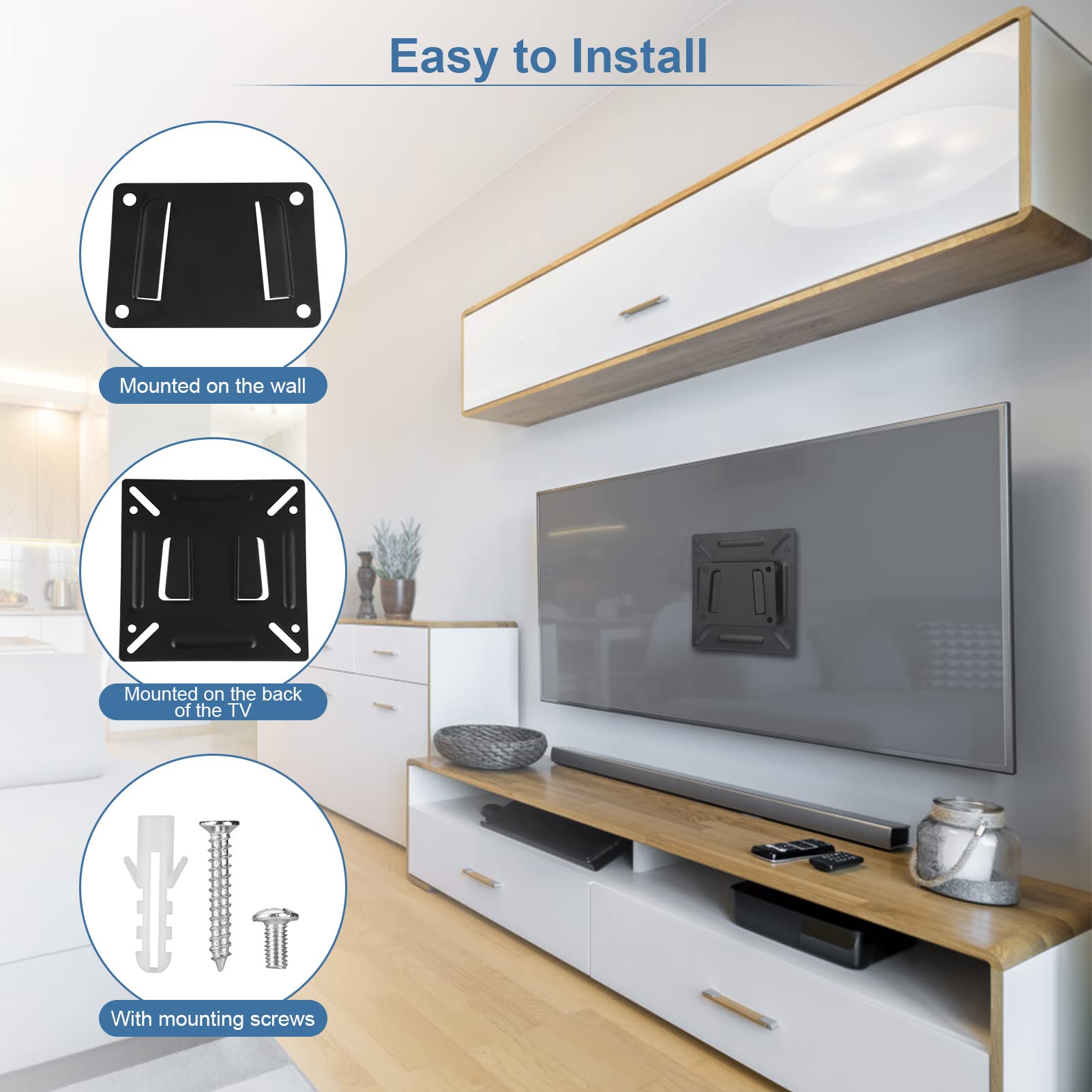 Universal TV Wall Mount Bracket for 14-32 Inch LED LCD OLED Flat & Curved TVs - Heavy Duty Adjustable Tilt TV Holder with Screws - Perfect for Living Room, Bedroom, or Home Theater Installation