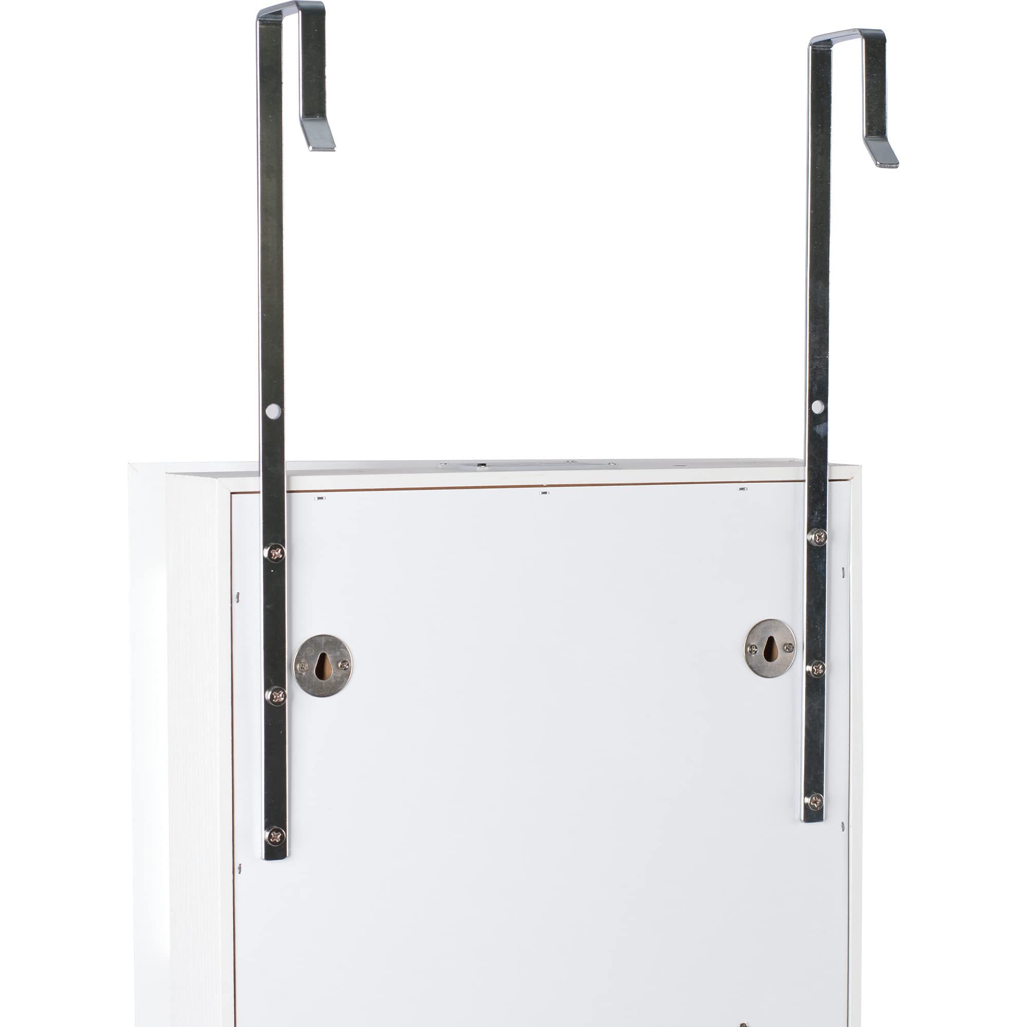 Hanging Mirror Jewelry Cabinet with Storage - Sliding Full Length Mirror Jewelry Armoire Organizer, Wall Mounted & Door Mounted with LED Lights - White - Perfect for Bedroom, Closet & Dressing Room Organization