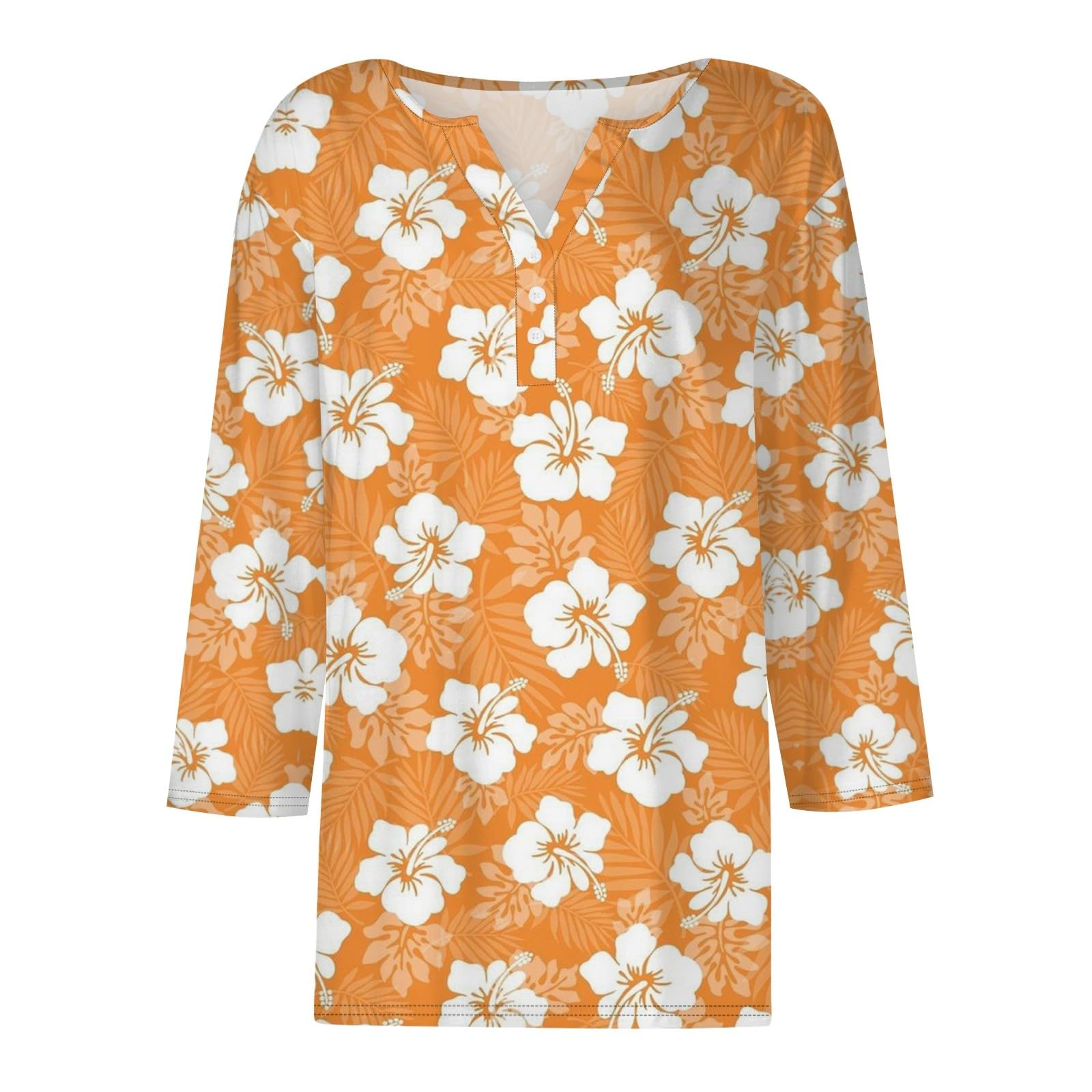 Trendy 3/4 Sleeve V-Neck Floral Blouse for Women - Loose Fit Casual Summer Top 2024 - Perfect for Beach Outings, Date Nights & Office Wear