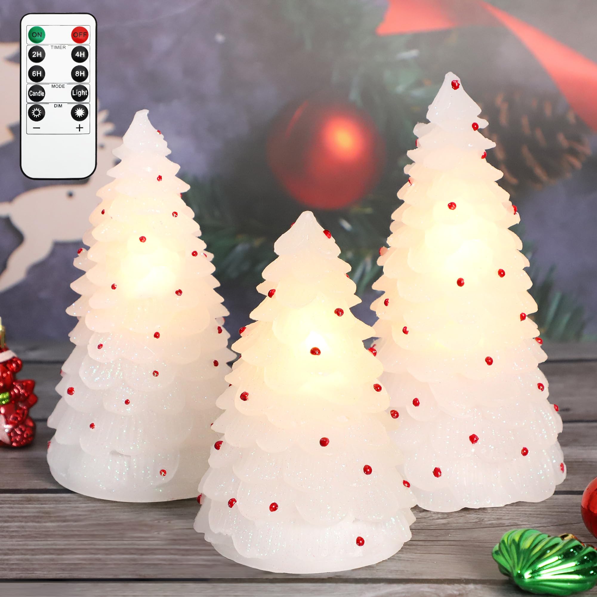 Handmade Carved LED Christmas Candles with Remote - Set of 3 Real Wax Flameless Candles for Holiday Decor | Perfect for Christmas Tree, Home, Party, Bedroom, Easter & Spring Decorations