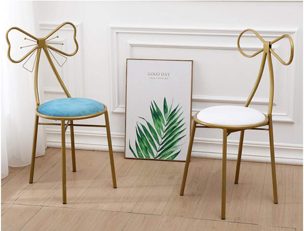 JHSLXD Gold Vanity Stool with Bow Tie Design - Elegant Metal Makeup Chair, Small Lounge Armchair for Bedroom, Reading Nook & Dining Room - White (Perfect for Girls' Room, Dressing Table & Home Decor)