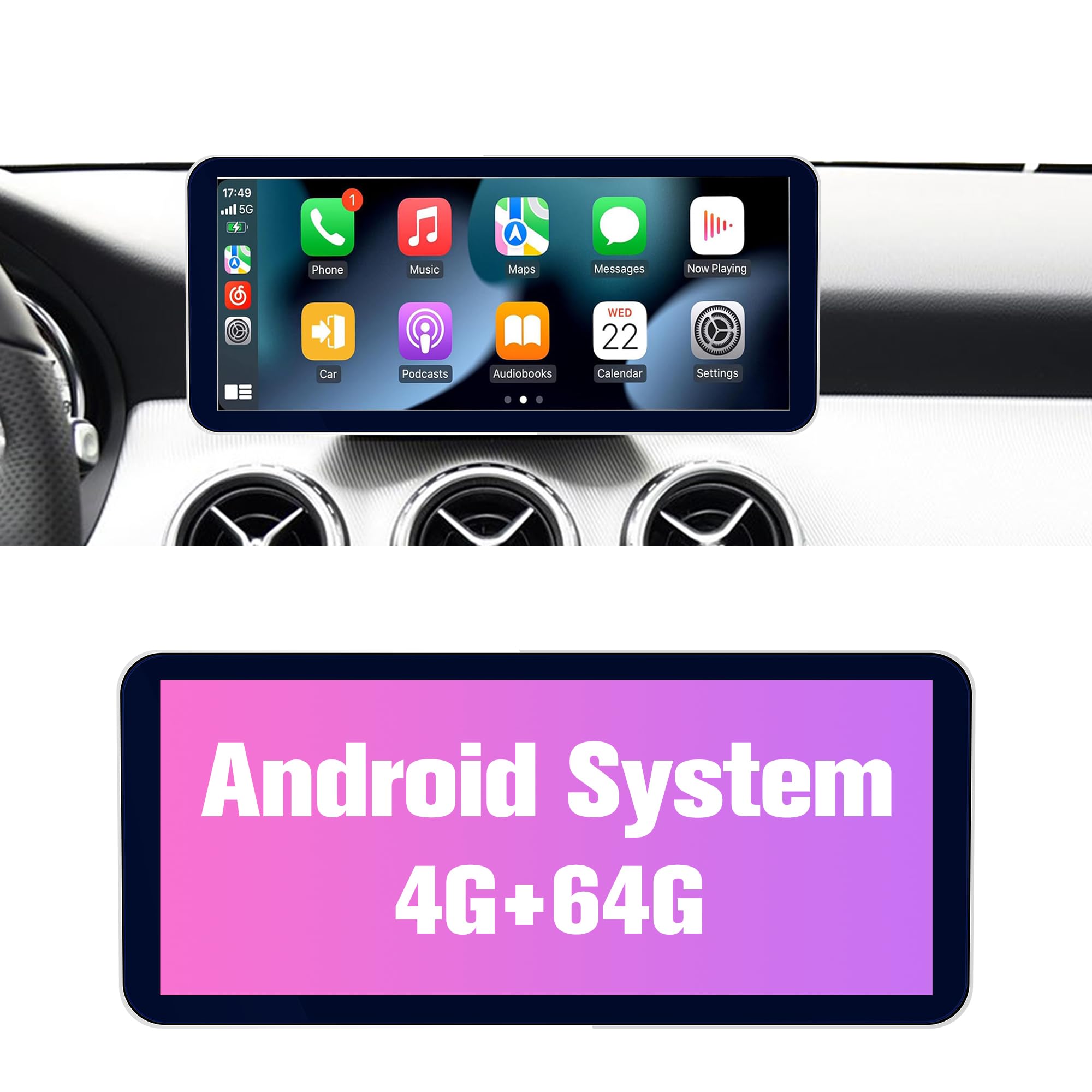 64GB Android Car Stereo with Bluetooth, AM/FM, Wireless CarPlay for Mercedes Benz A/G Class 2013-2015 | 12.3