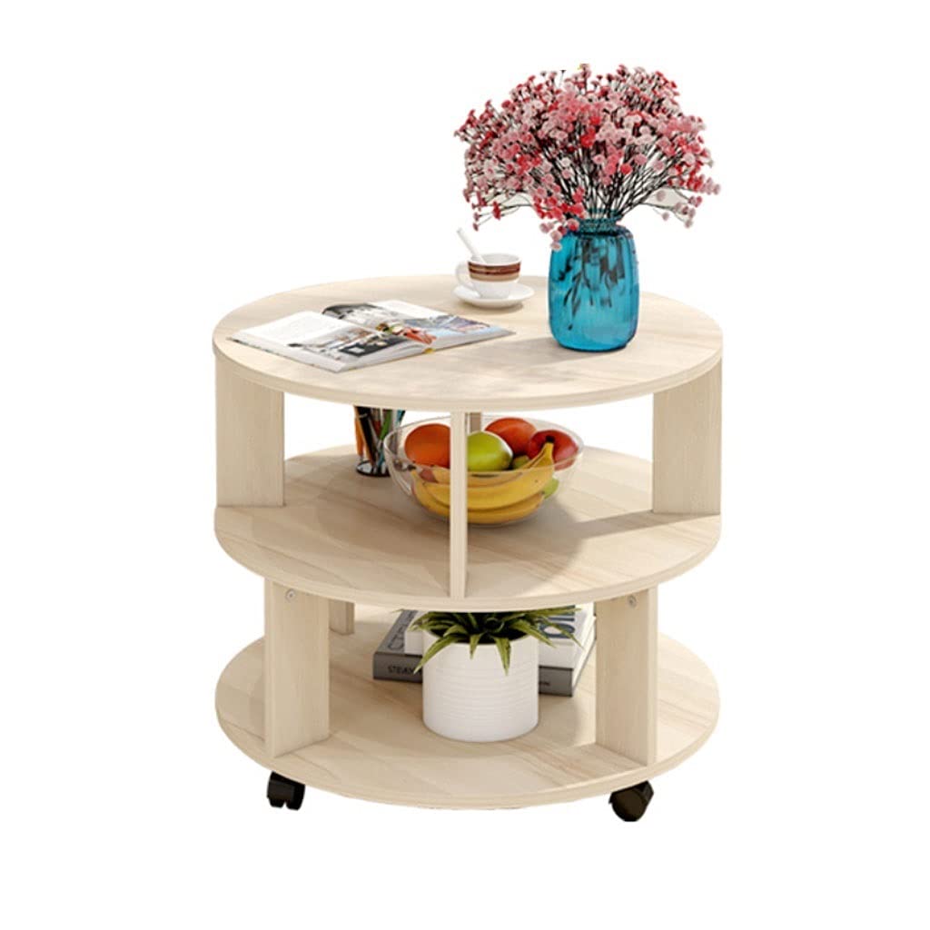 TOMYEUS Round Side Table with Storage - 2 Tier Coffee Table for Living Room, Bedroom, Balcony - Multifunctional End Table in Brown, White & Beige | Perfect for Small Spaces, Home Decor & Extra Storage