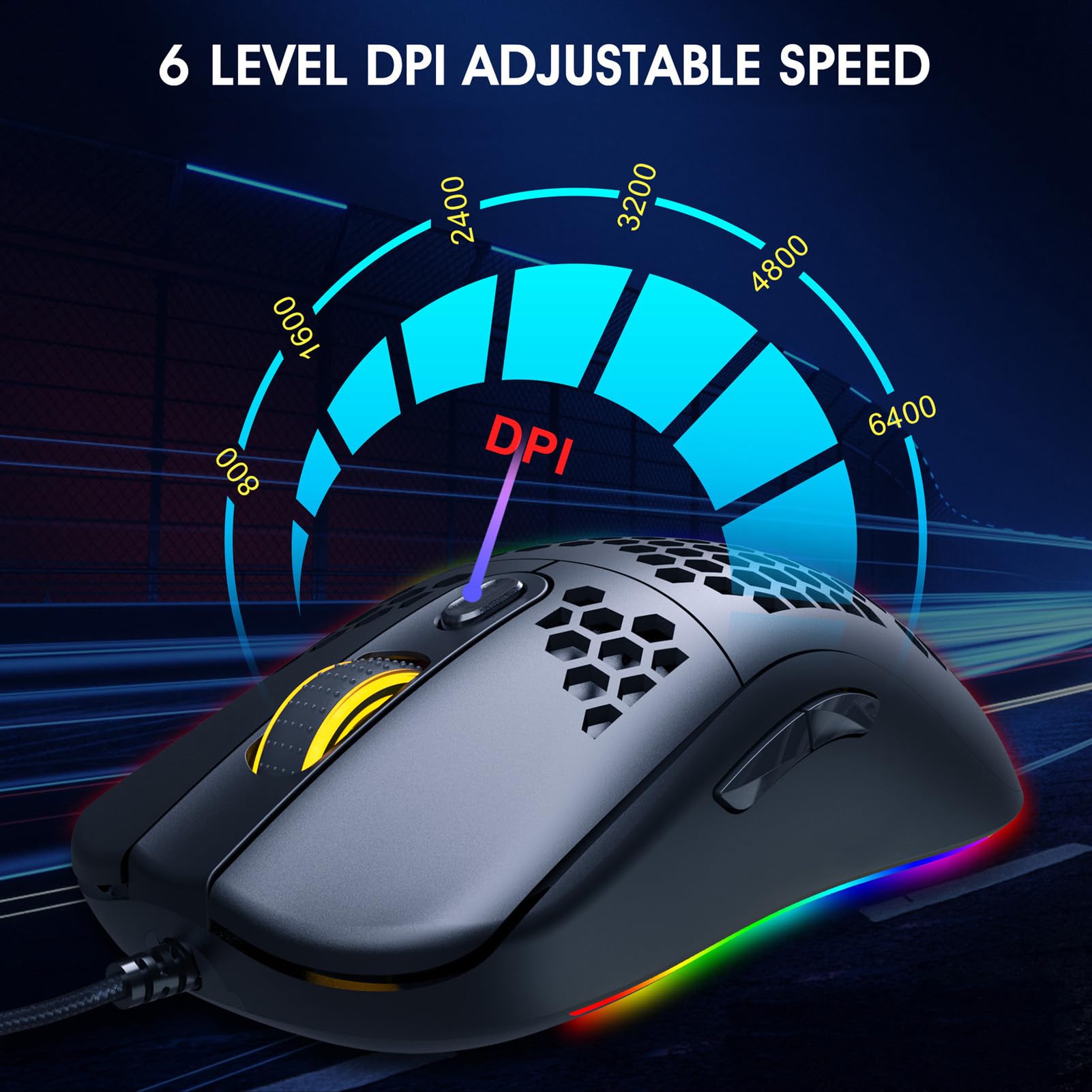 X600 Wired Gaming Mouse - 8000 DPI, 6 Programmable Buttons, Ergonomic RGB Backlight, Perfect for Laptop & Computer Gaming, Office, and Everyday Use