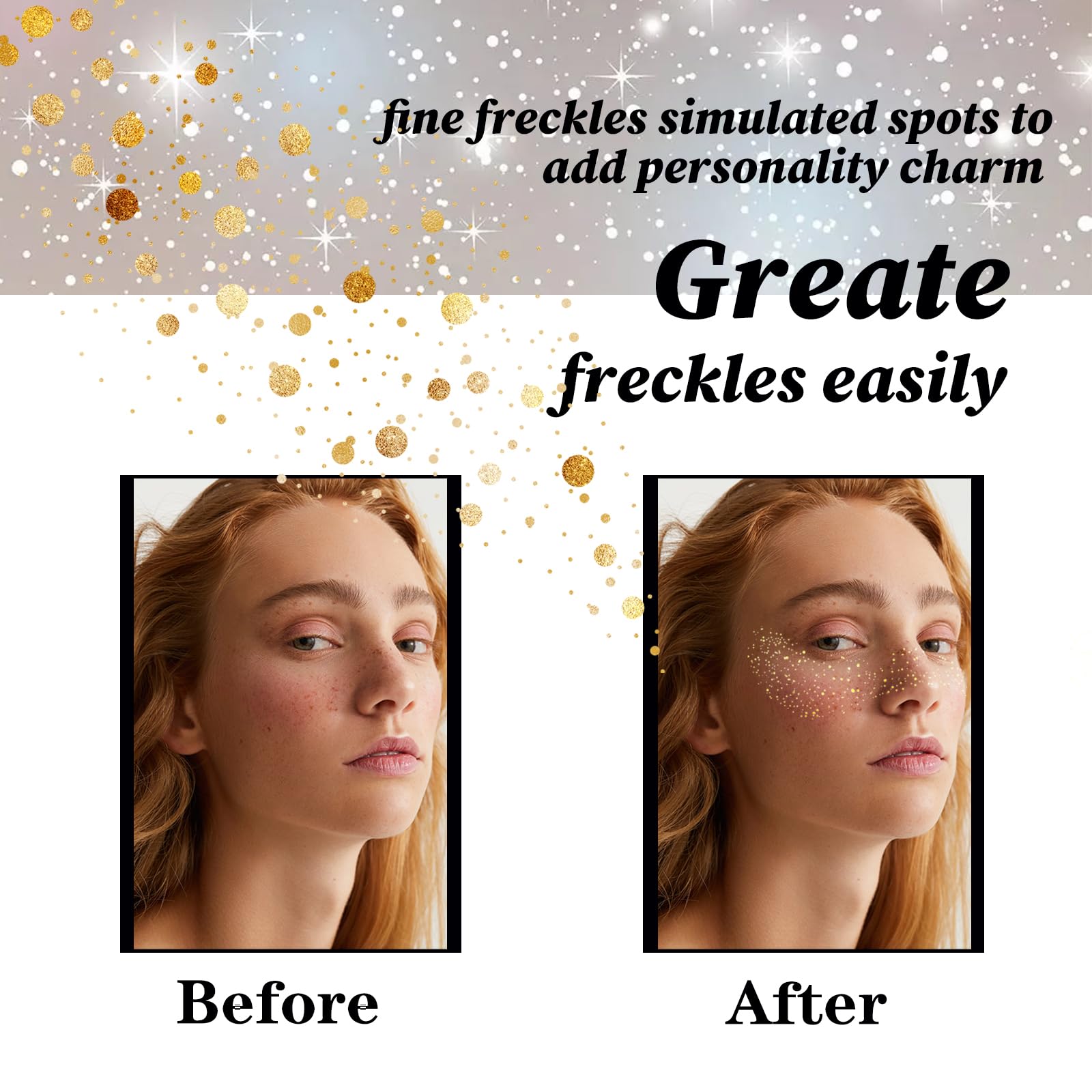 8PCS Gold Sparkle Freckles Stickers - Glitter Face Tattoo Patches for Cheek & Nose Makeup - Perfect for Festivals, Halloween, Cosplay & Photo Shoots