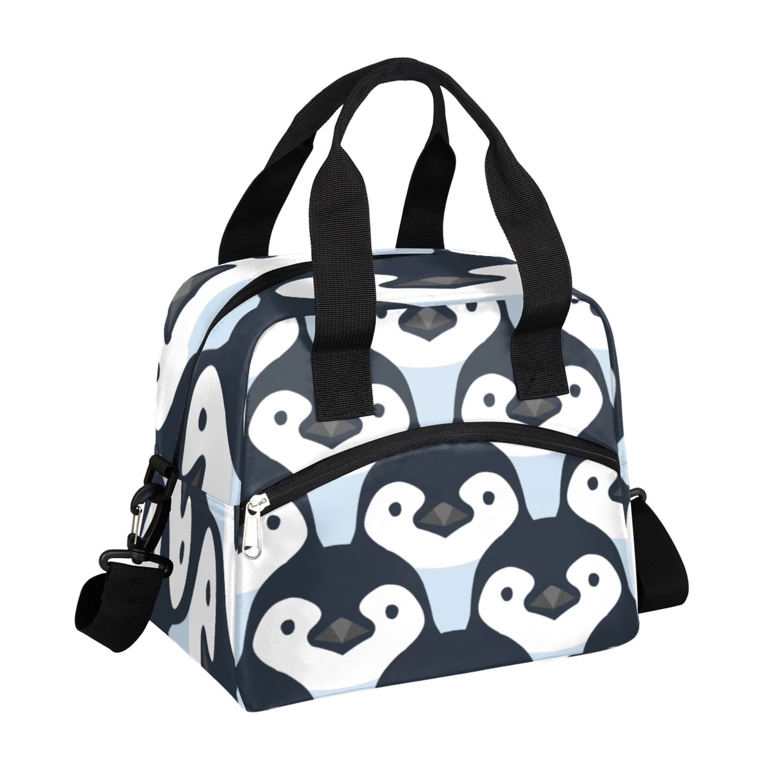Cute Penguin Insulated Lunch Bag with Front Pocket - Leakproof & Water-resistant Thermal Cooler Tote for Picnic, Hiking, Beach, Work - Includes Adjustable Shoulder Strap for Easy Carrying