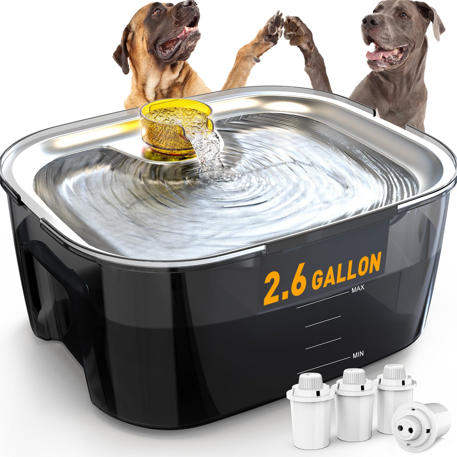 **SwSun 10L/2.6 Gallon Automatic Pet Water Fountain for Large Dogs & Cats - Stainless Steel Bowl, Quiet Pump, BPA-Free - Perfect for Home, Office, or Travel Use**