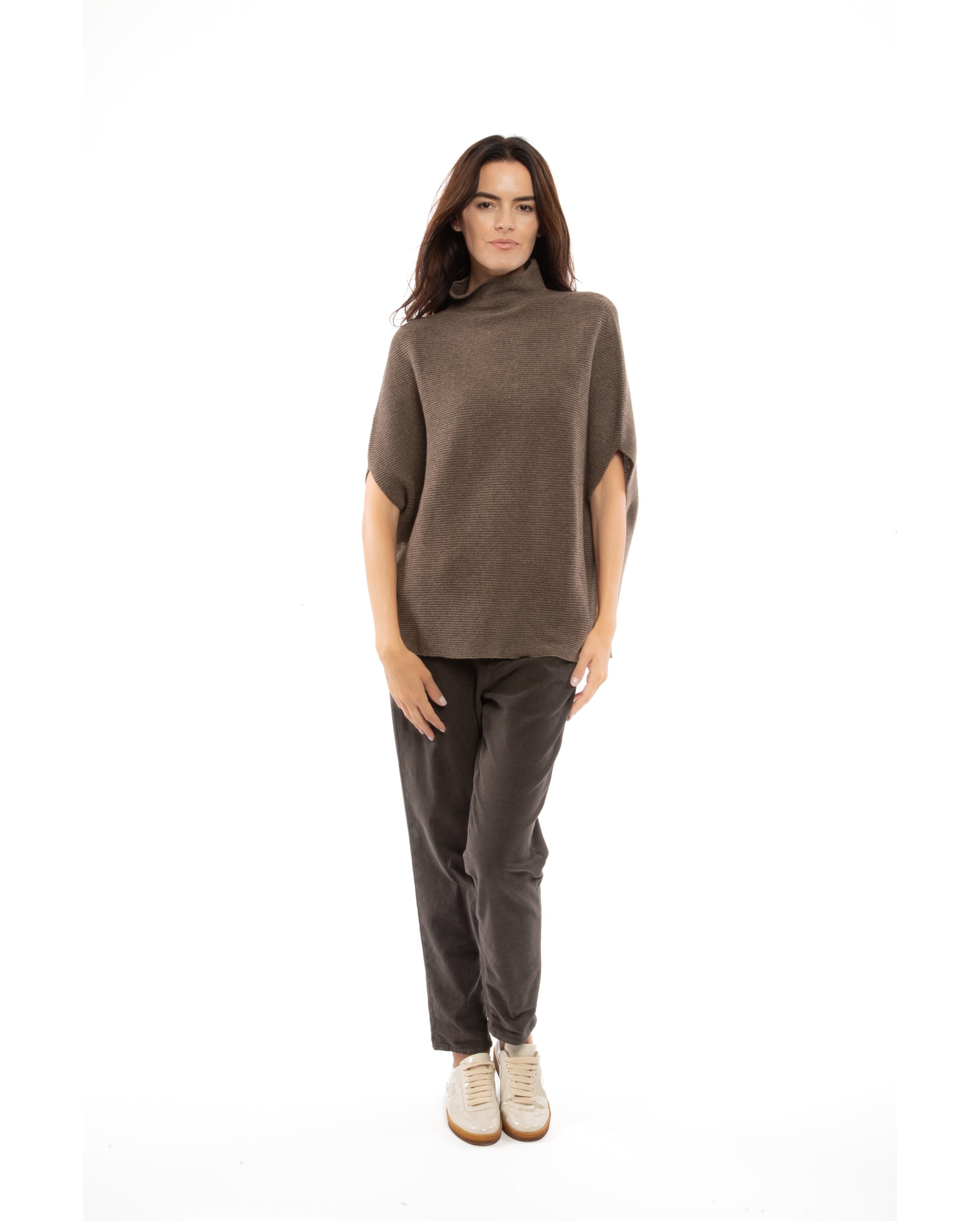 Luxury Women's Pure Cashmere Funnel Neck Poncho - Soft Melange Blue Winter Shawl Wrap for Office, Travel & Casual Outfits