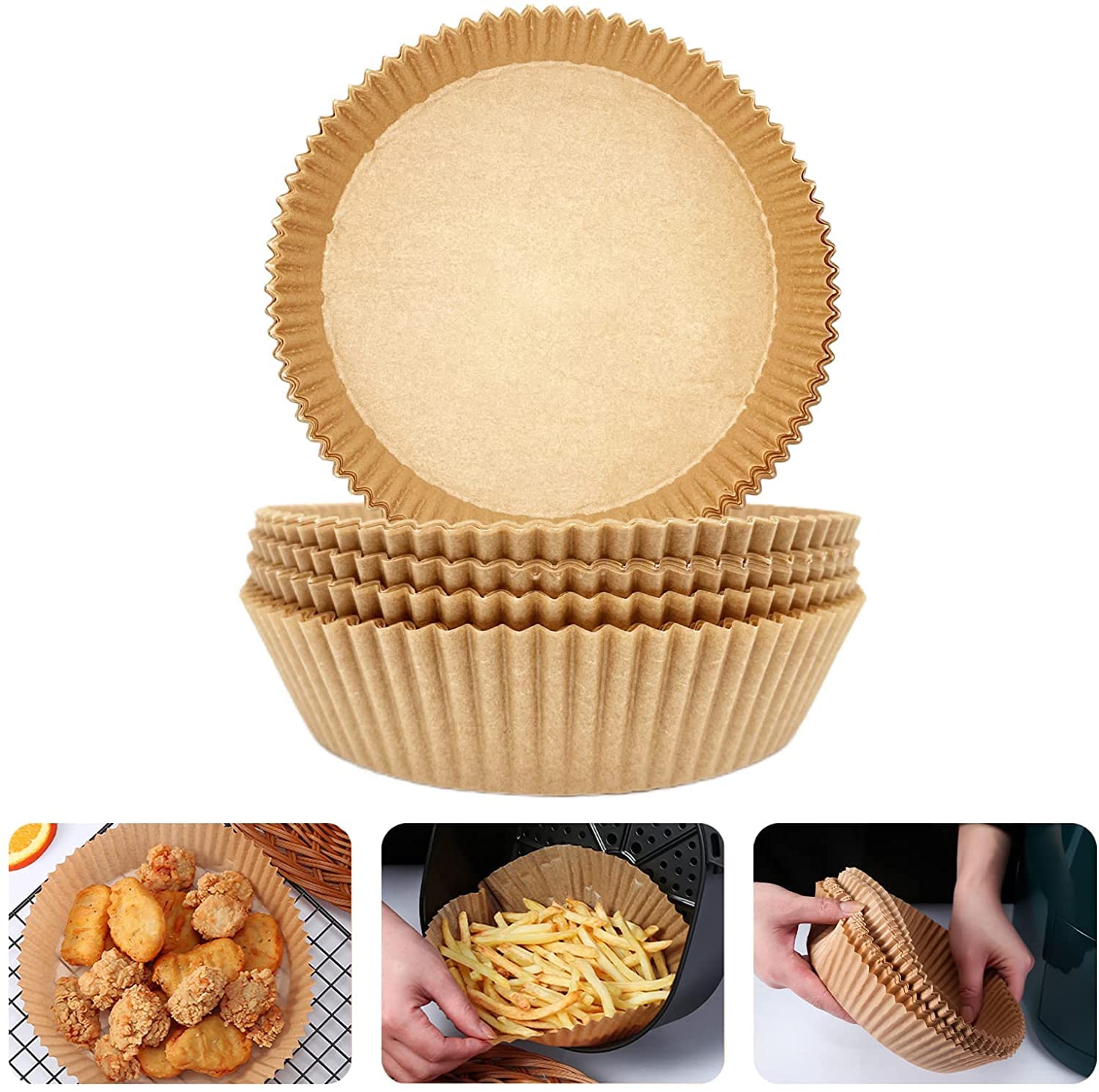 TWFERR 100PCS Non-Stick Air Fryer Liners - Food Grade Disposable Baking Paper for Air Fryer, Microwave, Steamer & Roasting | Perfect for Healthy Cooking, Meal Prep & Party Snacks