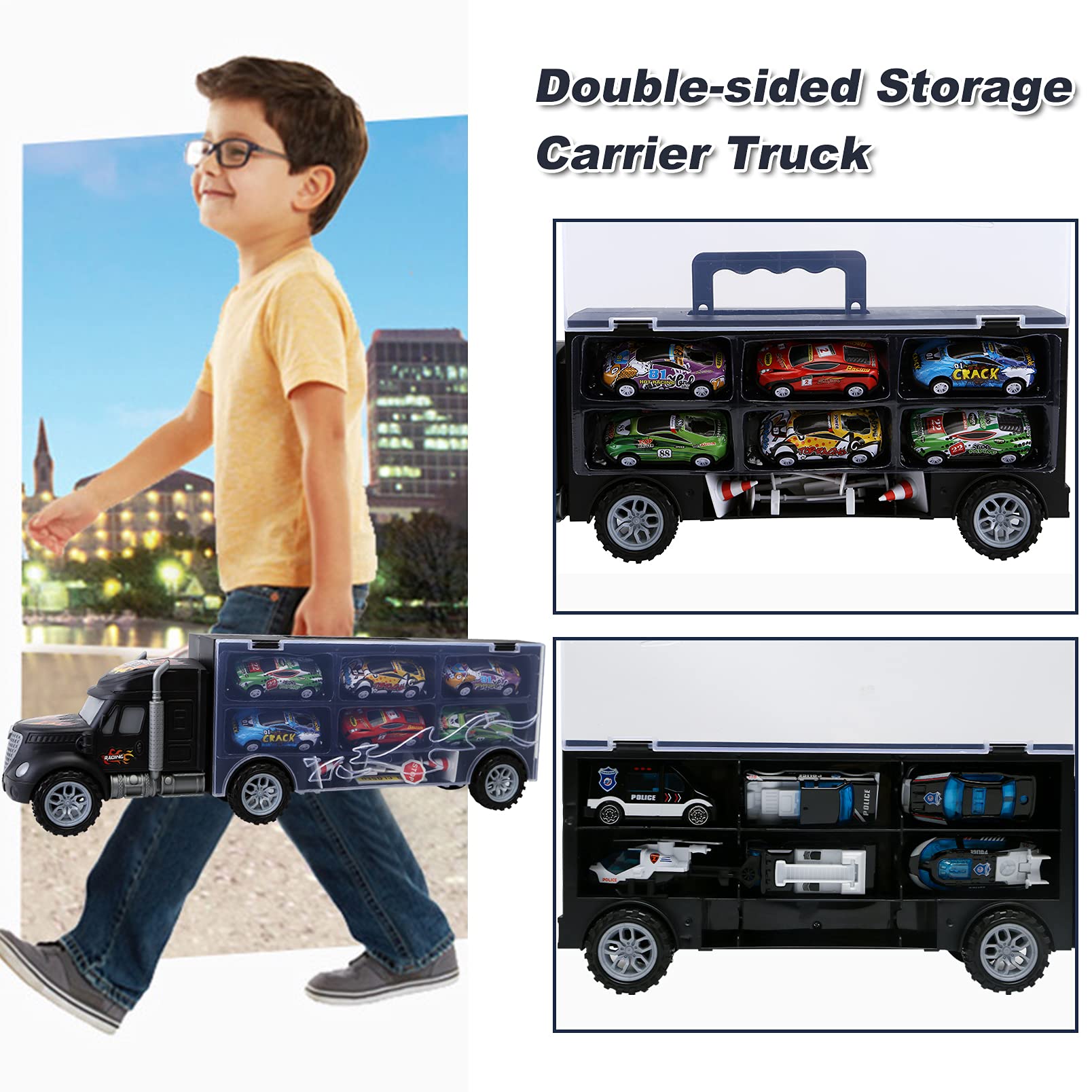 **Best Large Transport Cars Carrier Set with 12 Die-Cast Vehicles - Toddler Toys for 3-7 Year Old Boys & Girls - Perfect Christmas & Easter Gift for Kids - Fun Pretend Play & Travel Toy for Preschoolers**