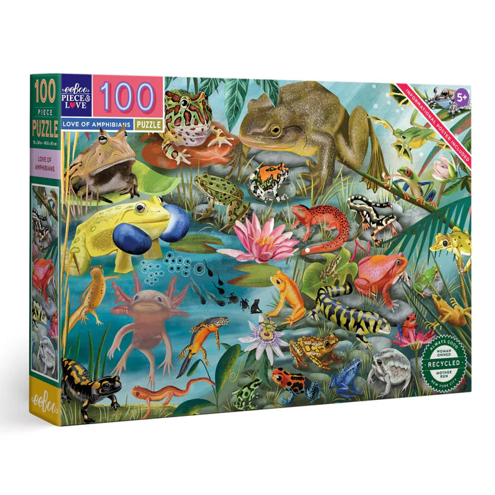 Eeboo 100 Piece Puzzle - Love of Amphibians Animal Jigsaw Puzzle for Adults & Kids | Perfect for Family Game Night & Educational Play