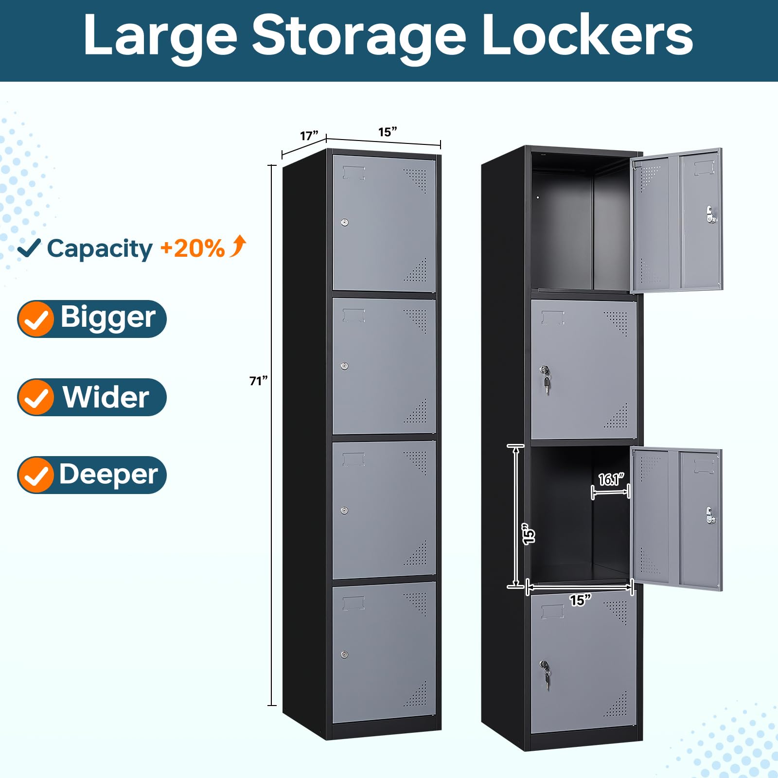 MIIIKO 4-Tier Metal Storage Locker with Keys - Secure Locking Shelves for School, Gym, Office & Home Organization - Perfect for Locker Rooms, Mudrooms & Dorm Storage