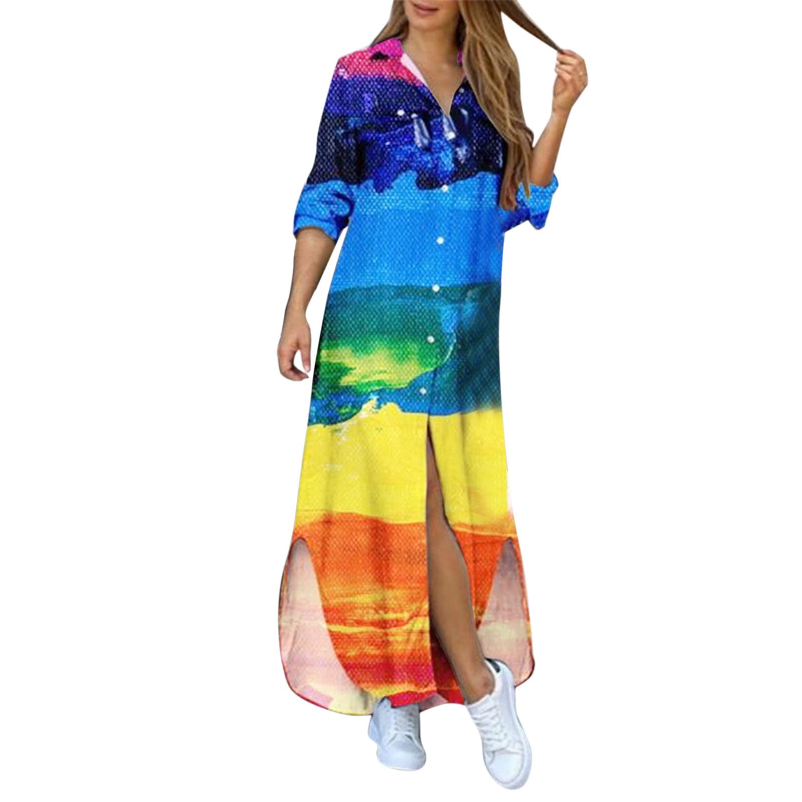 Boho Long Sleeve Swing Dress for Women - Flowy High Waist Party Dress, Casual Fall Dresses | Perfect for Outdoor Festivals, Date Nights & Boho-Chic Outfits