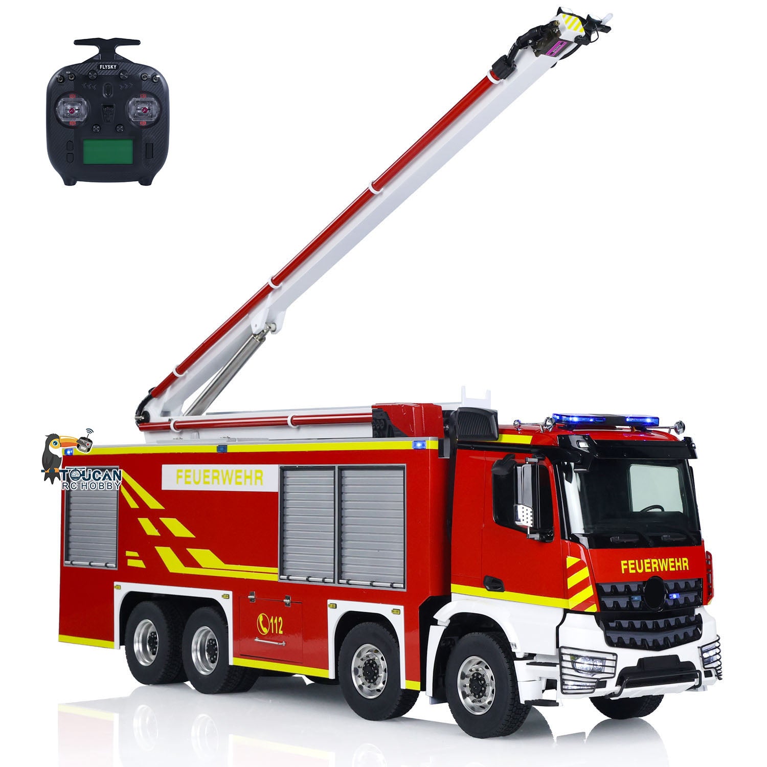 1/14 Scale 8x4 Metal Chassis RC Fire Truck with Extendable Turret & High Reach Snozzle - PNP Remote Control Hobby Model 3363 ST8 for Professional Firefighting Simulation and RC Vehicle Enthusiasts