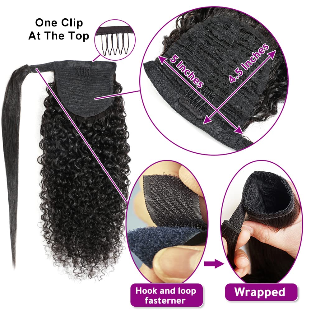100% Unprocessed Brazilian Curly Human Hair Ponytail Extensions - 10