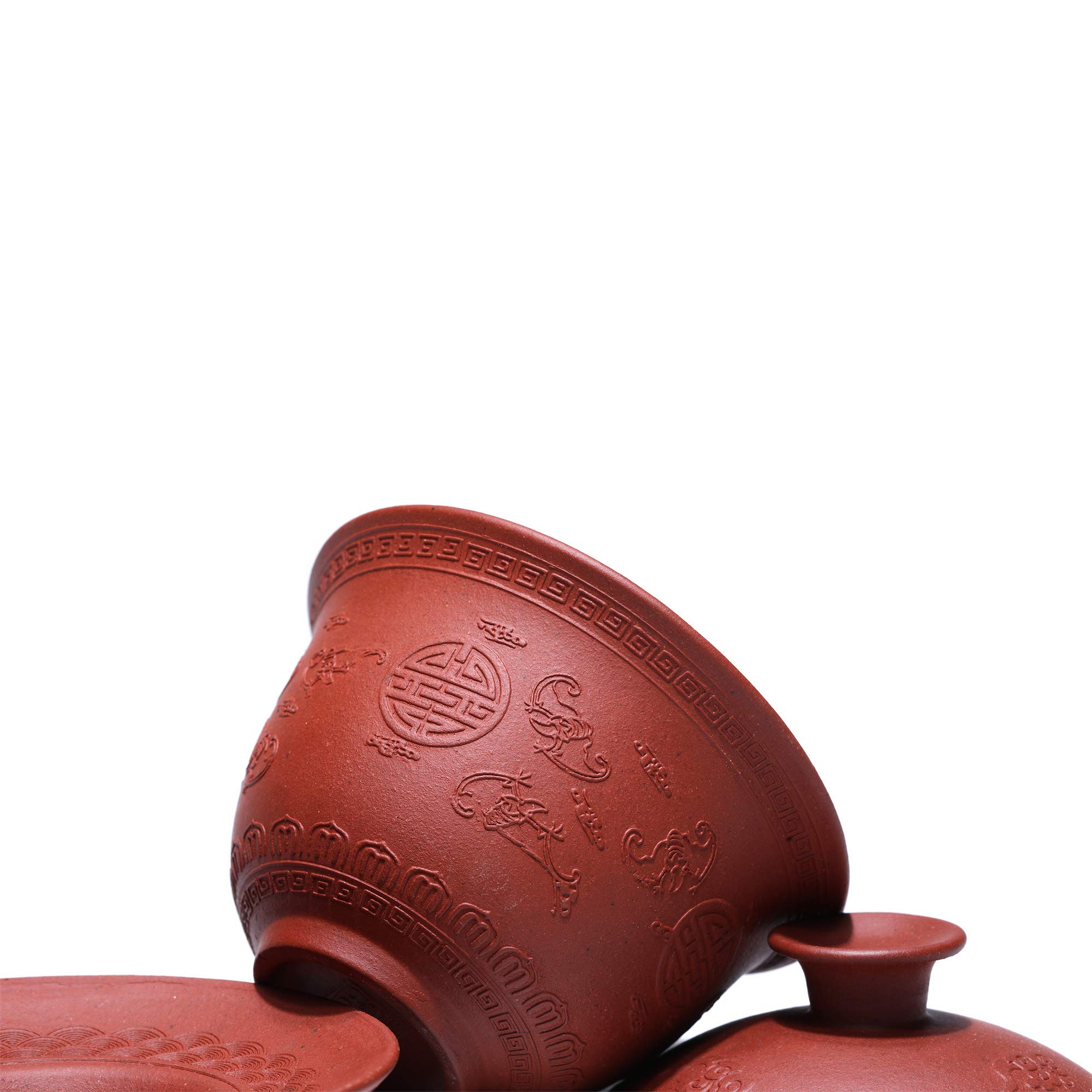 Premium Yixing Zisha Purple Clay Gaiwan Set - Authentic Chinese Kungfu Tea Bowl & Loose Leaf Tea Maker (4 oz) for Blooming Tea Ceremony & Daily Tea Brewing - Perfect Gift for Tea Lovers (Zhufu)