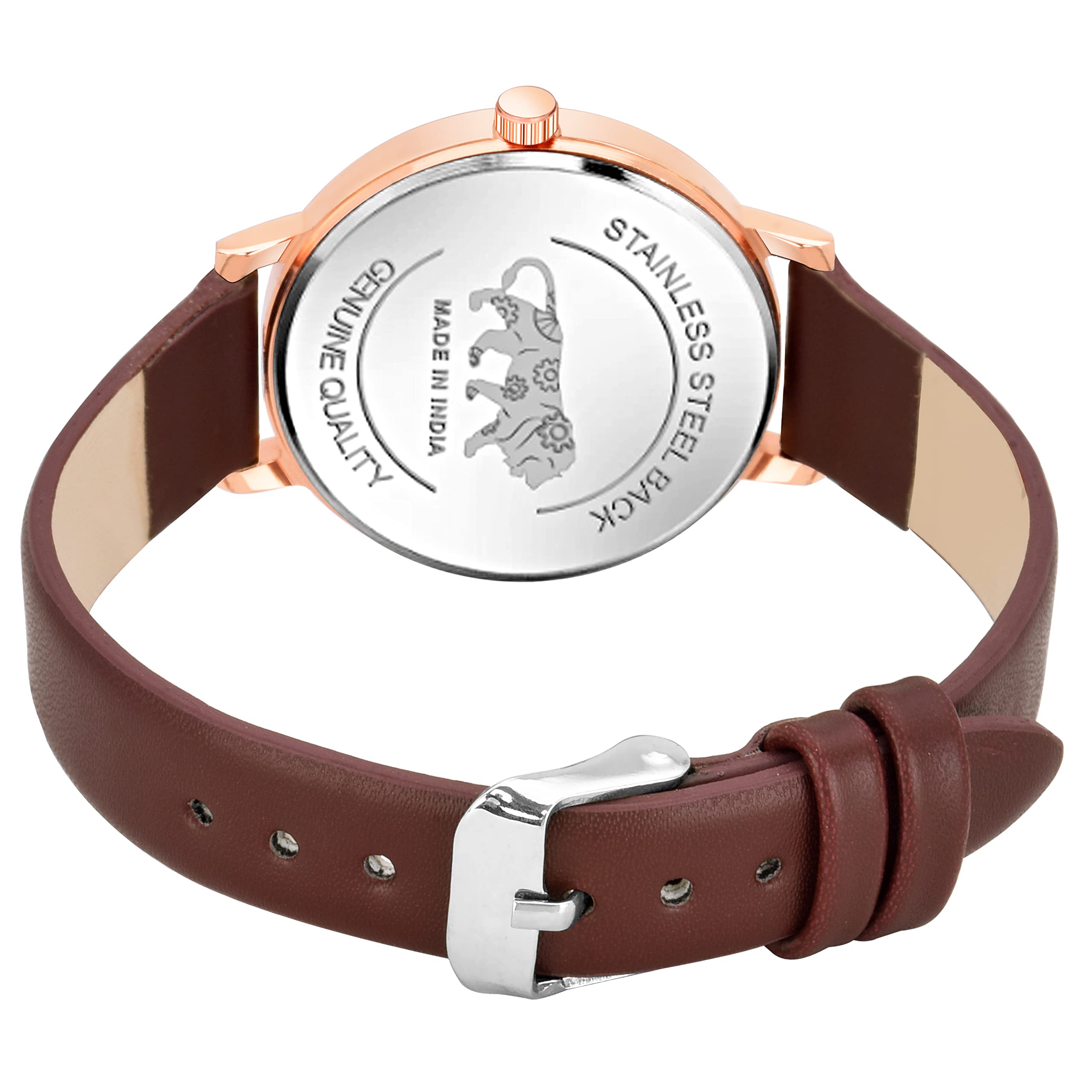 Wollant Women's Diamond Watch - Rose Gold/Silver Leather Strap for Office & Party