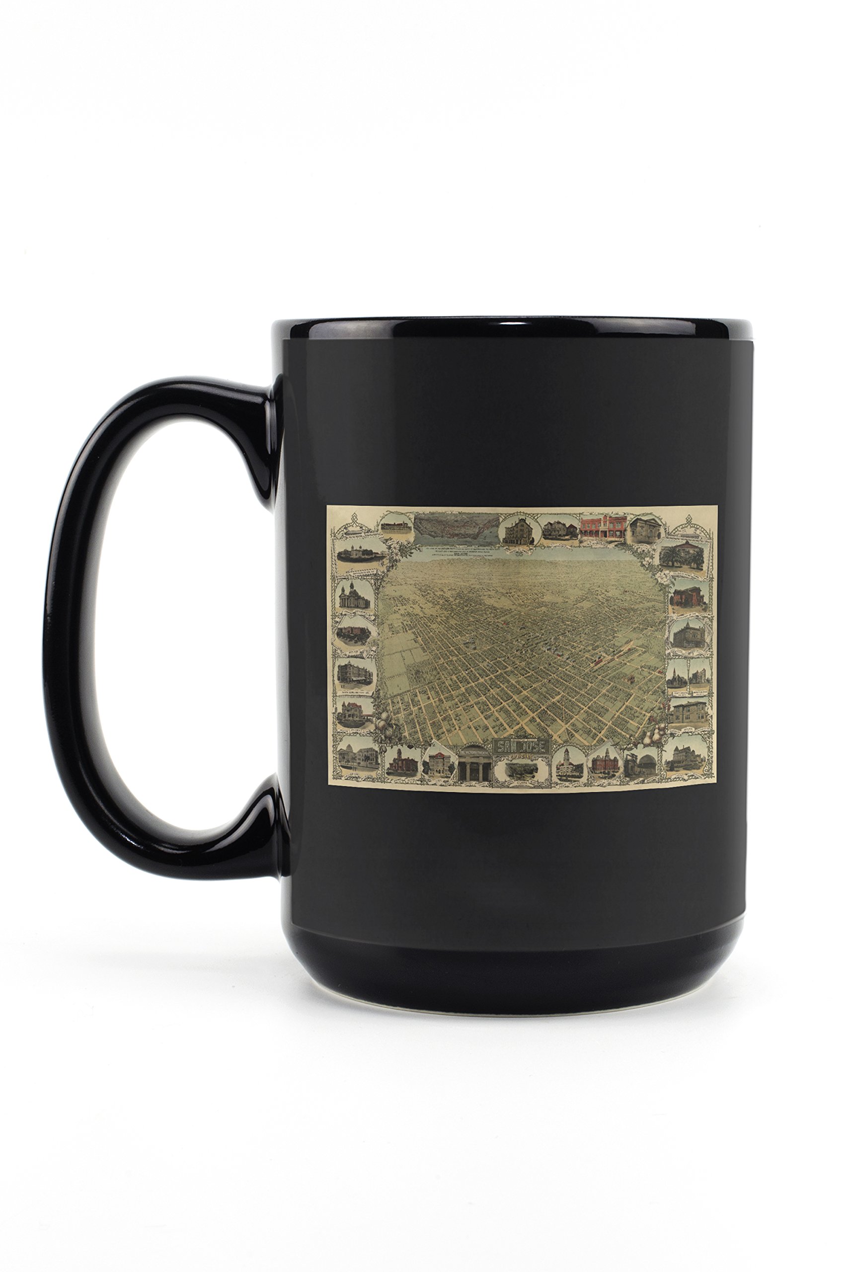 Lantern Press San Jose California Panoramic Map #3 - 15oz Black Ceramic Coffee Mug & Tea Cup | Dishwasher & Microwave Safe | Perfect for Home, Office & Outdoor Use