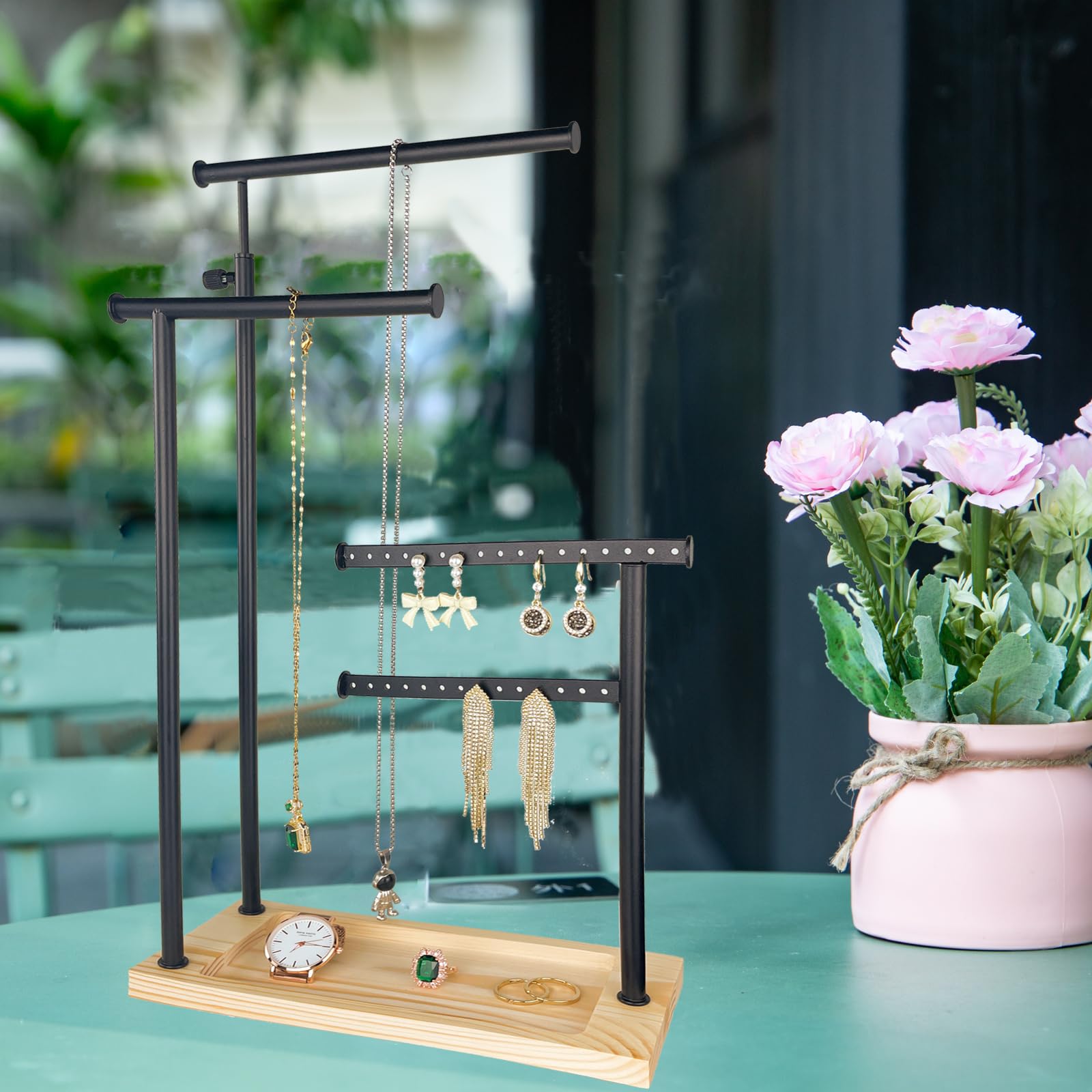 Premium 4-Tier Jewelry Stand Organizer - Adjustable Necklace & Earring Holder Display (20