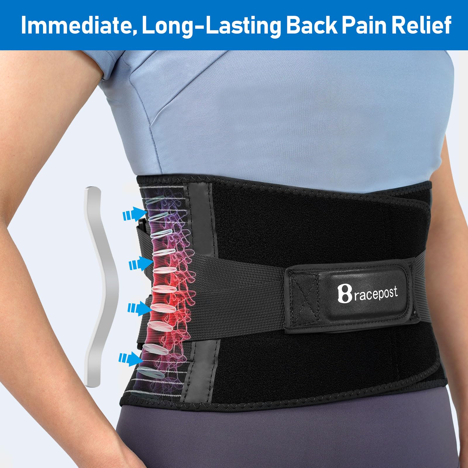 Adjustable Back Brace for Lower Back Pain Relief - Lumbar Support Belt for Herniated Disc, Sciatica & Scoliosis - Unisex Design Fits Women & Men (Large Size) - Ideal for Office Work, Driving & Post-Surgery Recovery