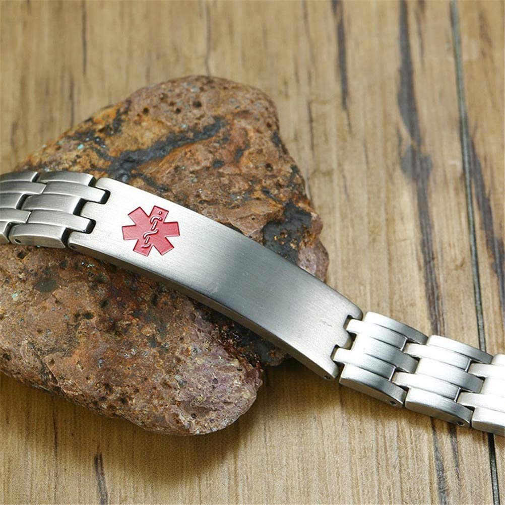 Medical Alert ID Bracelet for Men - Stainless Steel Emergency Medical Bracelet with Free Engraving - Fashionable & Durable Bangle for Daily Wear, Travel & Emergency Situations