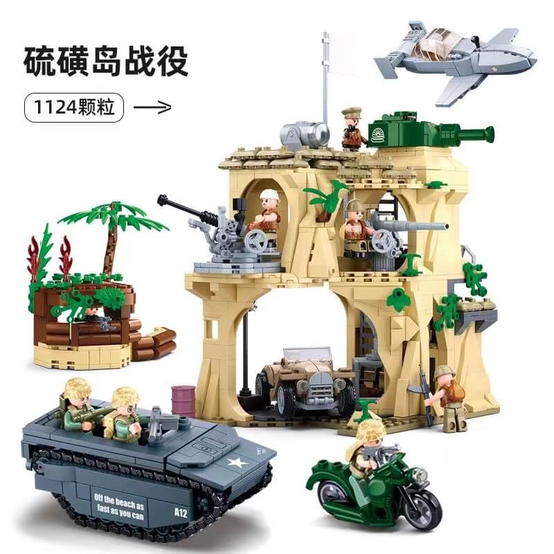 SLUBAN WW2 Pacific Storm Battle of Iwo Jima Military Building Blocks Set - WWII Historical Model Kit for Adults & Kids - Perfect for War History Enthusiasts, Collectors, and Educational Scenes