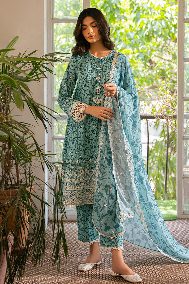 Minty Meadow 3-Piece Embroidered Lawn Suit for Women - Elegant Pakistani Formal Wear - Perfect for Weddings, Parties & Special Occasions