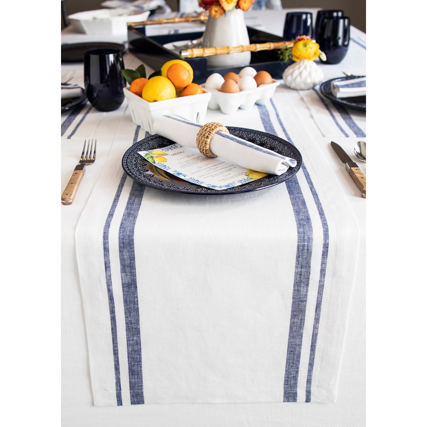 French Striped Table Runner - Elegant Dining Decor for Weddings, Parties & Home Decor | Cotton Linen Tablecloth for Farmhouse & Rustic Style
