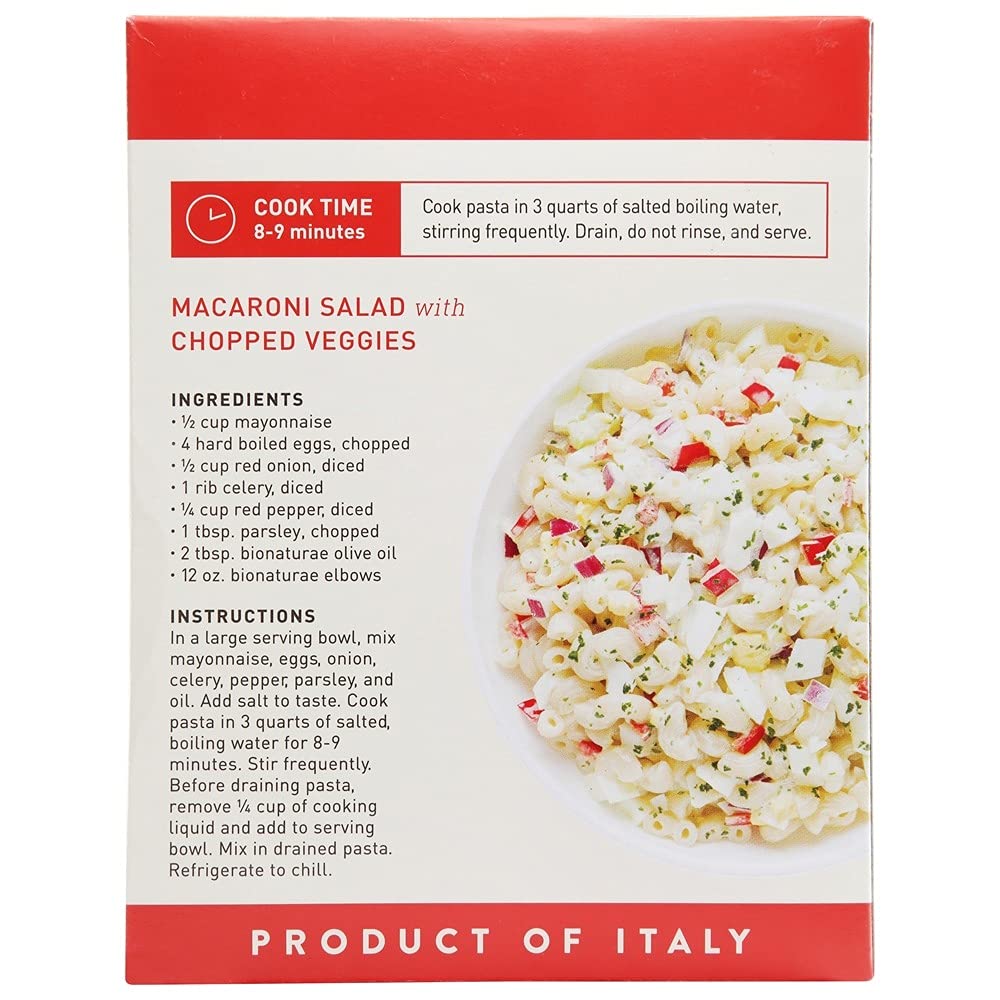 Bionaturae Organic Gluten-Free Elbow Pasta - High Protein Rice & Lentil Noodles, Kosher Certified, Non-GMO, USDA Organic, Made in Italy (12oz) - Perfect for Vegan, Paleo & Gluten-Free Diets, Pasta Salads & Healthy Family Meals
