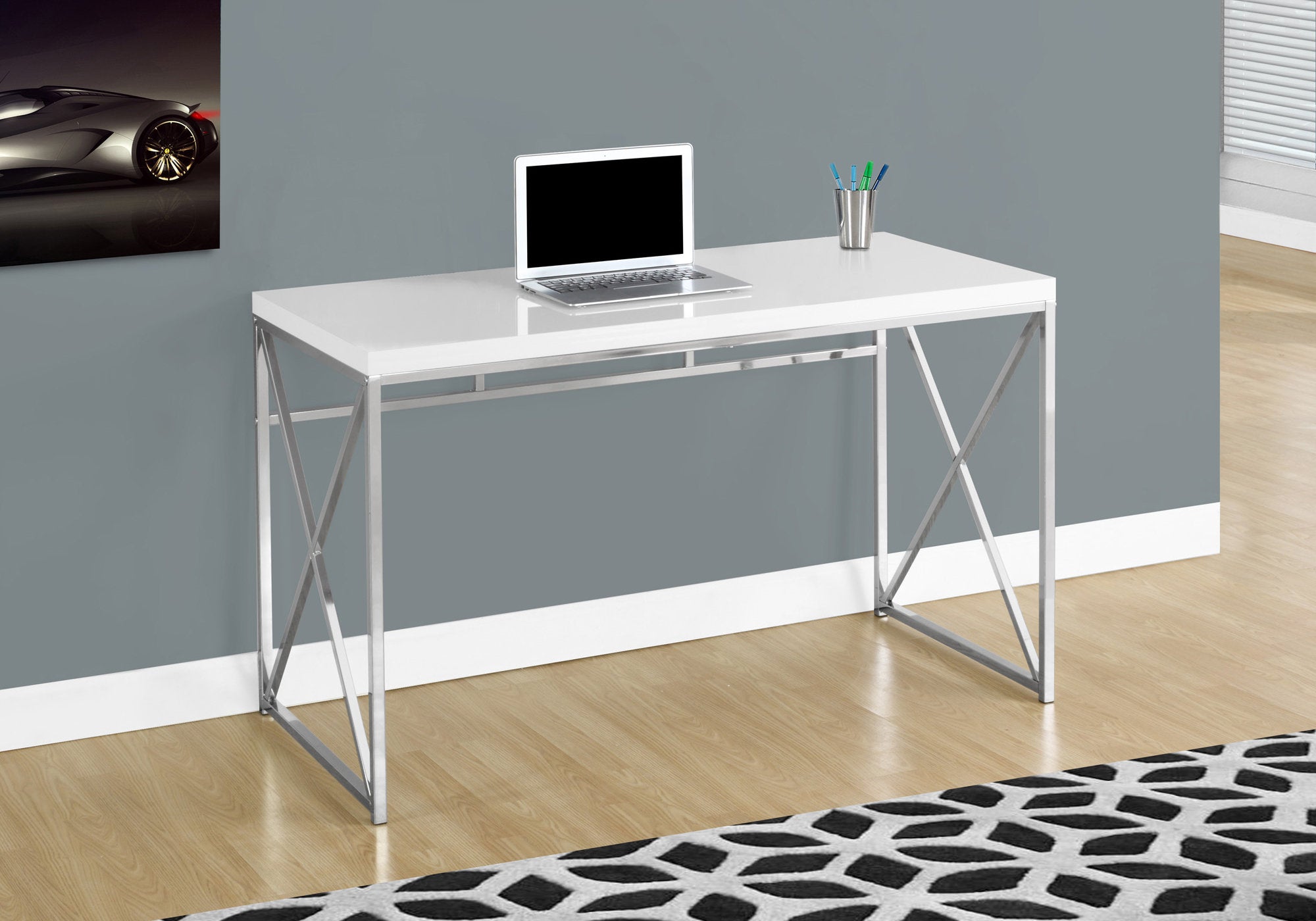 48L Office Series Glossy White Chrome Metal Storage Cabinet - Perfect for Home, Office & Workspace Organization
