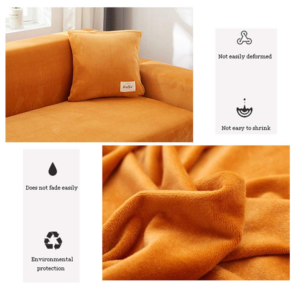 Stretch Soft Easy Fit Couch Cover - Elastic Thick Furniture Protection Sofa Slipcover in Velvet Fabric for Loveseat, Armchair & 3-Seater Sofa (Yellow) - Perfect for Living Room, Home Decor & Pet Protection