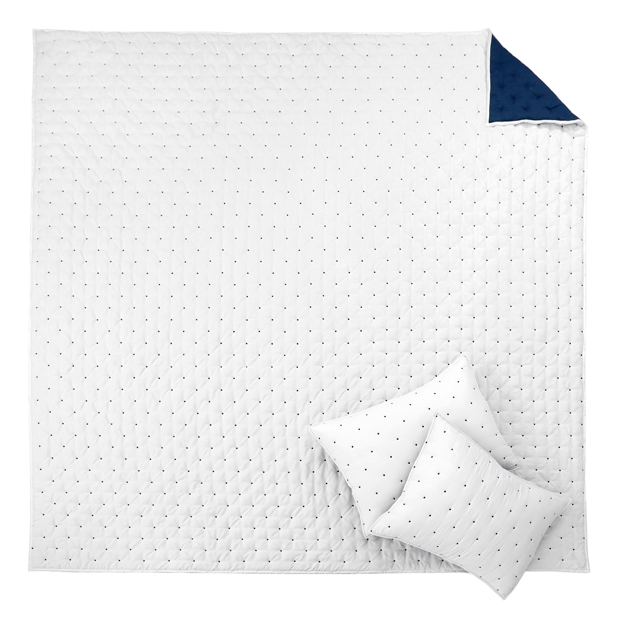 Embroidered Swiss Dot Navy Quilt Set - Queen Size 3-Piece Bedding Set with Pillow Shams - Soft & Breathable Cotton Quilt for Cozy Bedroom Decor