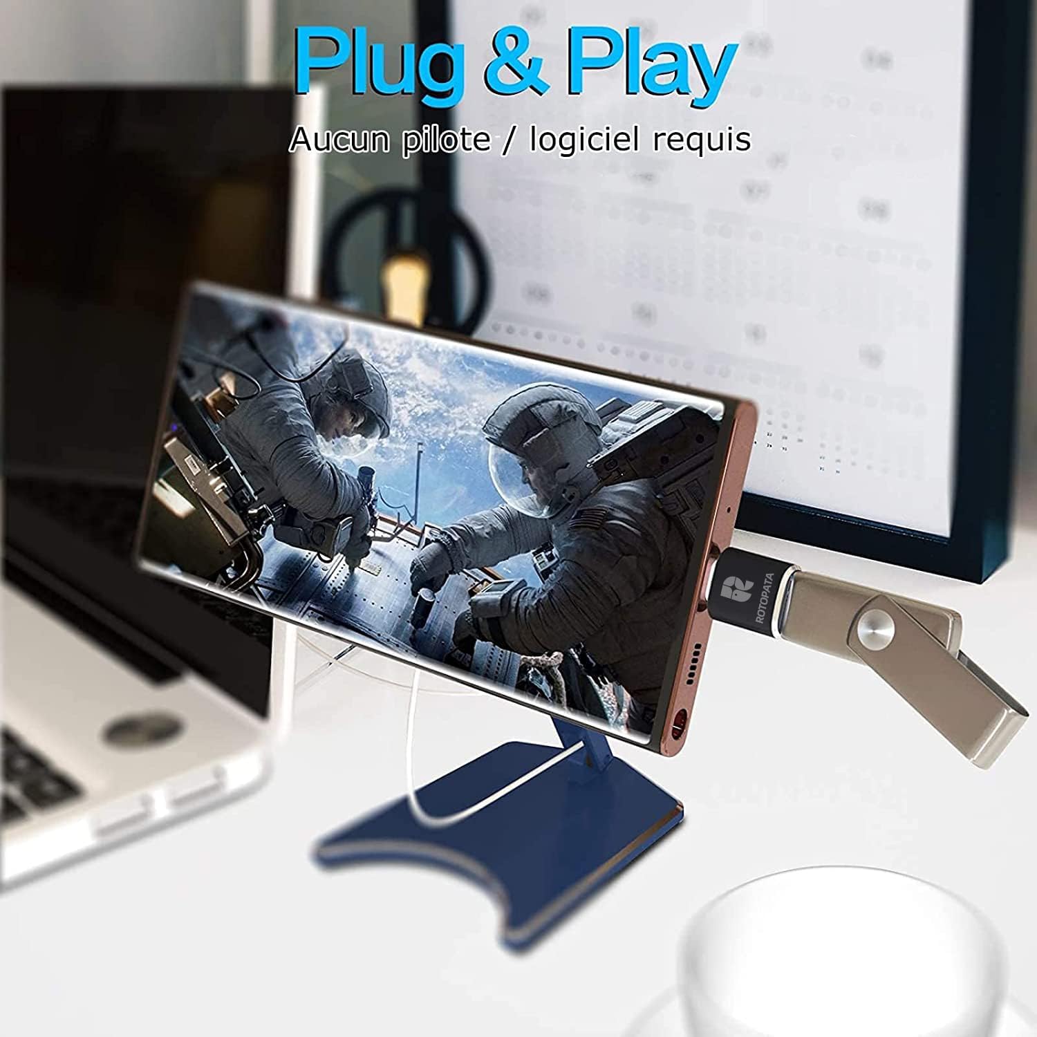 ROTOPATA 2 Pack USB C to USB 3.0 Adapter for MacBook Pro 2021, MacBook Air 2020, Type C Smartphones - Fast Data Transfer & Charging for Laptops, Phones, Tablets