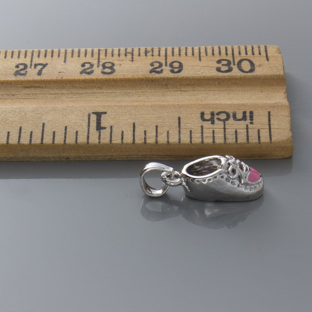 14K White Gold Mini Baby Shoe Charm Pendant with Pink Enamel - Elegant Jewelry Gift for Newborns, Christening, Baby Showers & Special Occasions