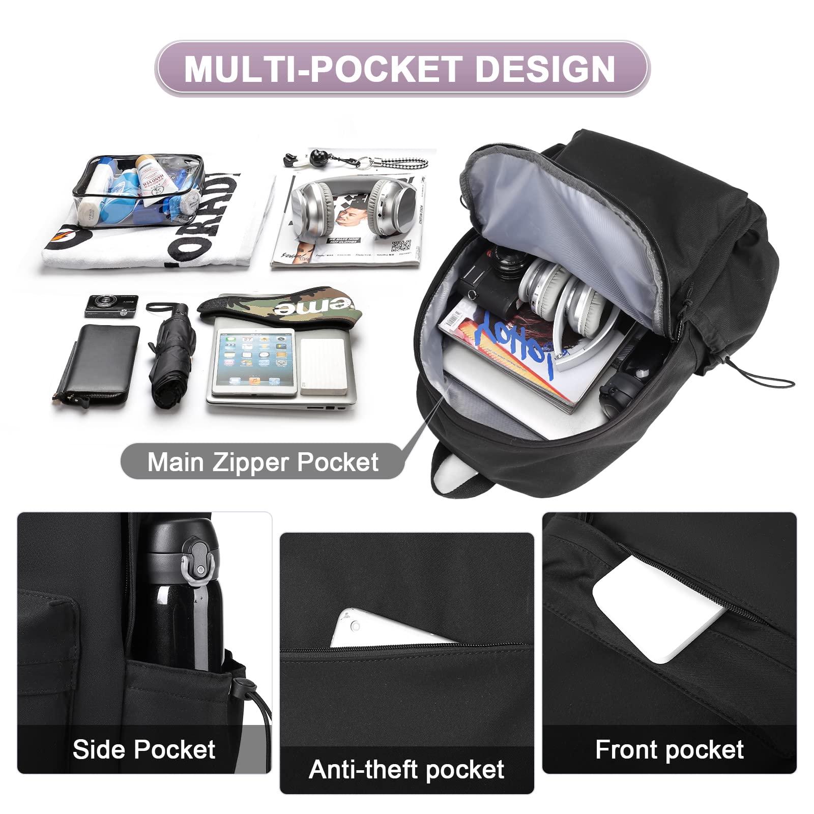 Lightweight Waterproof Black Backpack for High School & College - Stylish Bookbag for Boys, Girls, Men & Women - Perfect for School, Travel & Everyday Use