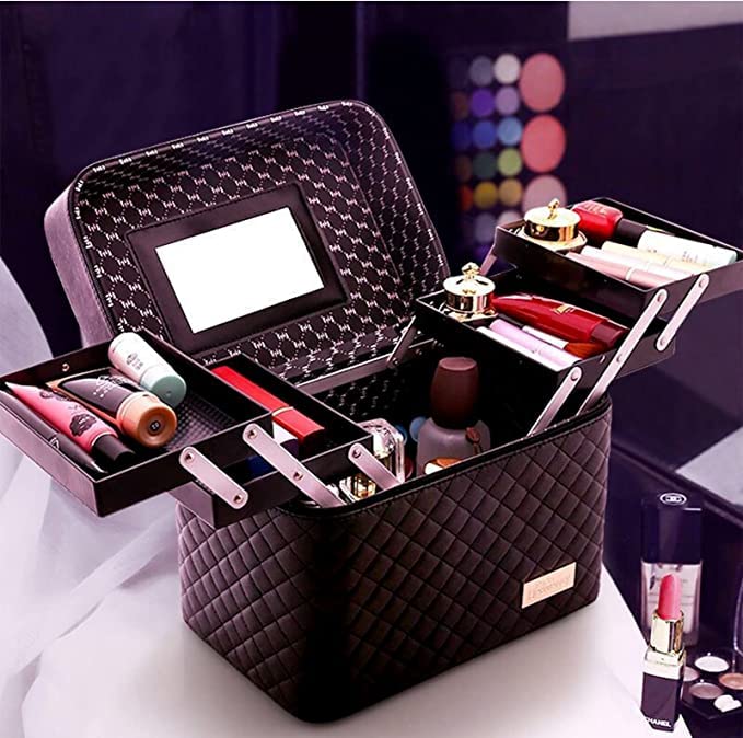 xixi-home Large Waterproof Makeup Bag for Women Travel - Portable Pu Leather Cosmetic Organizer with Mirror & Multilayer Clapboard - Rose Vanity Case for Toiletries, Cosmetics | Perfect for Travel, Gym & Daily Use