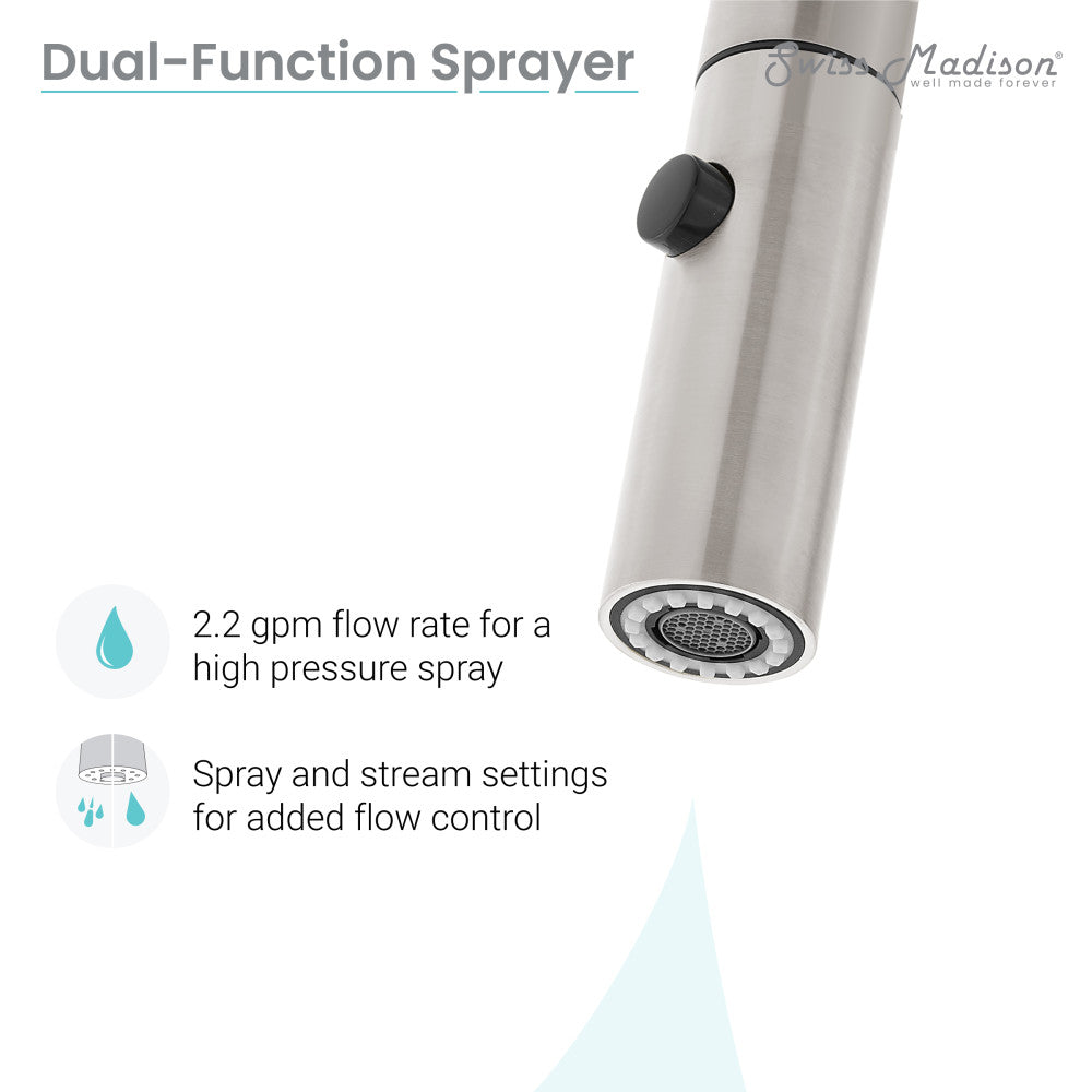 Brushed Nickel Single Handle Pull Down Kitchen Faucet - Modern Chalet Design for Easy Dishwashing & Sink Cleaning