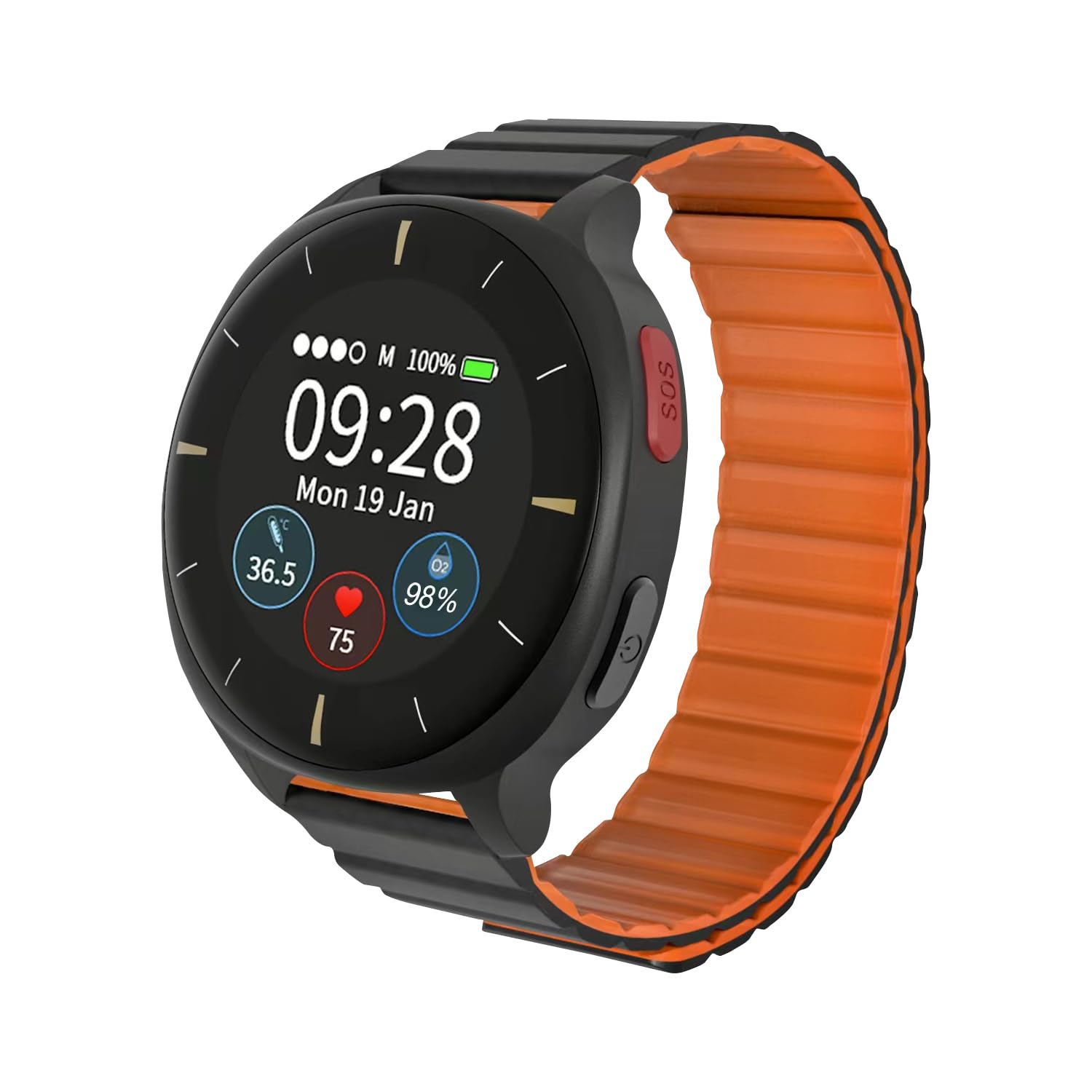 Audar E2 Smart Health Watch - 24/7 Remote Heart Rate, Blood Pressure, Oxygen & Temperature Monitor with Fall Detection, GPS SOS Alarm | Multi-User Dashboard & WebApp | Ultra-Low Power Consumption | Perfect for Seniors, Caregivers & Outdoor Enthusiasts