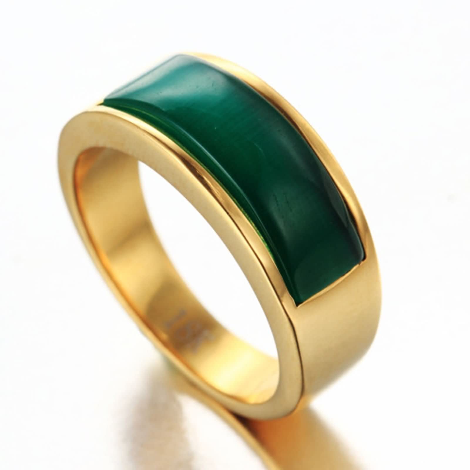 Gothic Men's Ring - Green Cat Eye Stone Engagement & Wedding Band in Stainless Steel Gold - Perfect for Gothic Weddings, Alternative Fashion & Unique Gifts