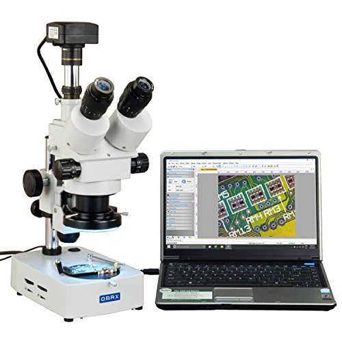 OMAX 3.5X-90X Trinocular Zoom Stereo Microscope with 10MP USB3 Camera, 144-LED Ring Light & Desk Stand - Perfect for Electronics Repair, Jewelry Appraisal, Coin Collecting & Scientific Research