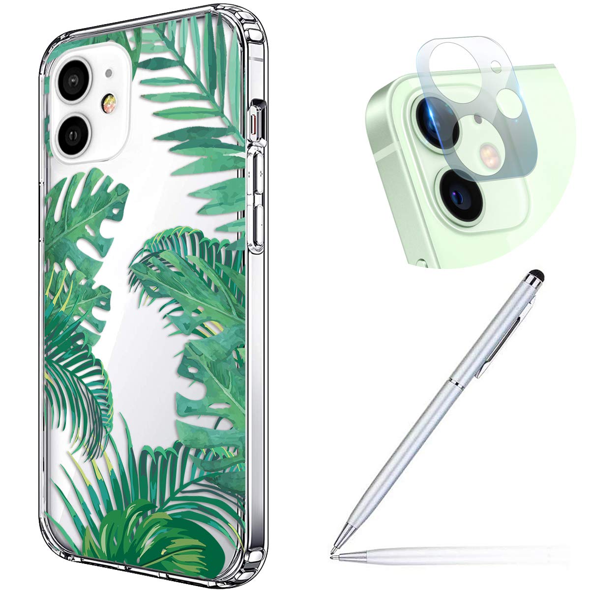 Shockproof Clear TPU Phone Case for iPhone 12 with Camera Lens Protector - Slim Fit Protective Cover with Embossed Monstera Leaf Pattern for Women & Girls | Perfect for Everyday Use, Travel & Outdoor Activities