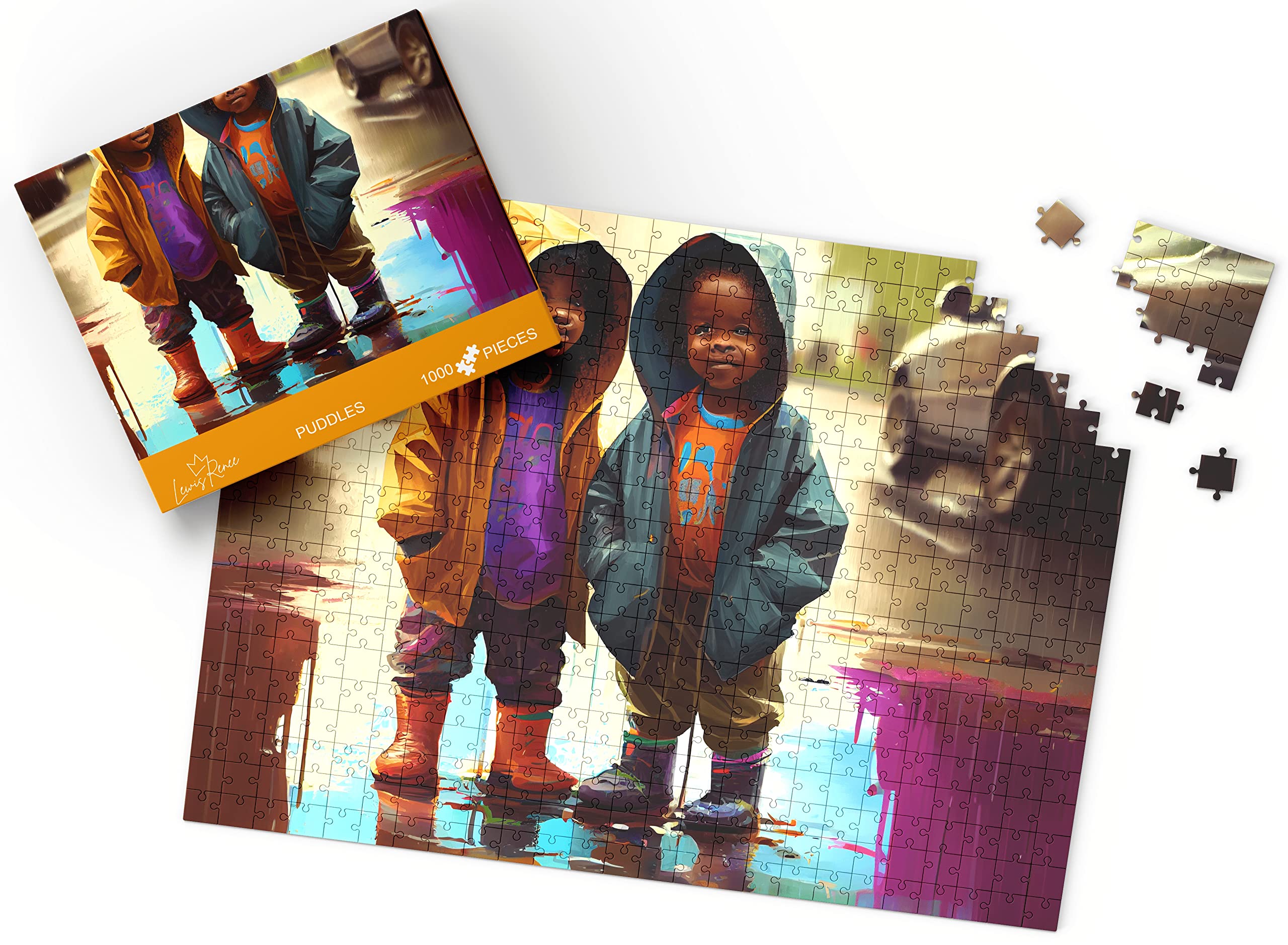 1000 Piece African American Jigsaw Puzzle - Honor Black History & Art, Challenging Adult Puzzle for Mind-Stimulating Entertainment (Puddles Design) - Perfect for Family Game Nights, Black History Month Celebrations & Home Decor