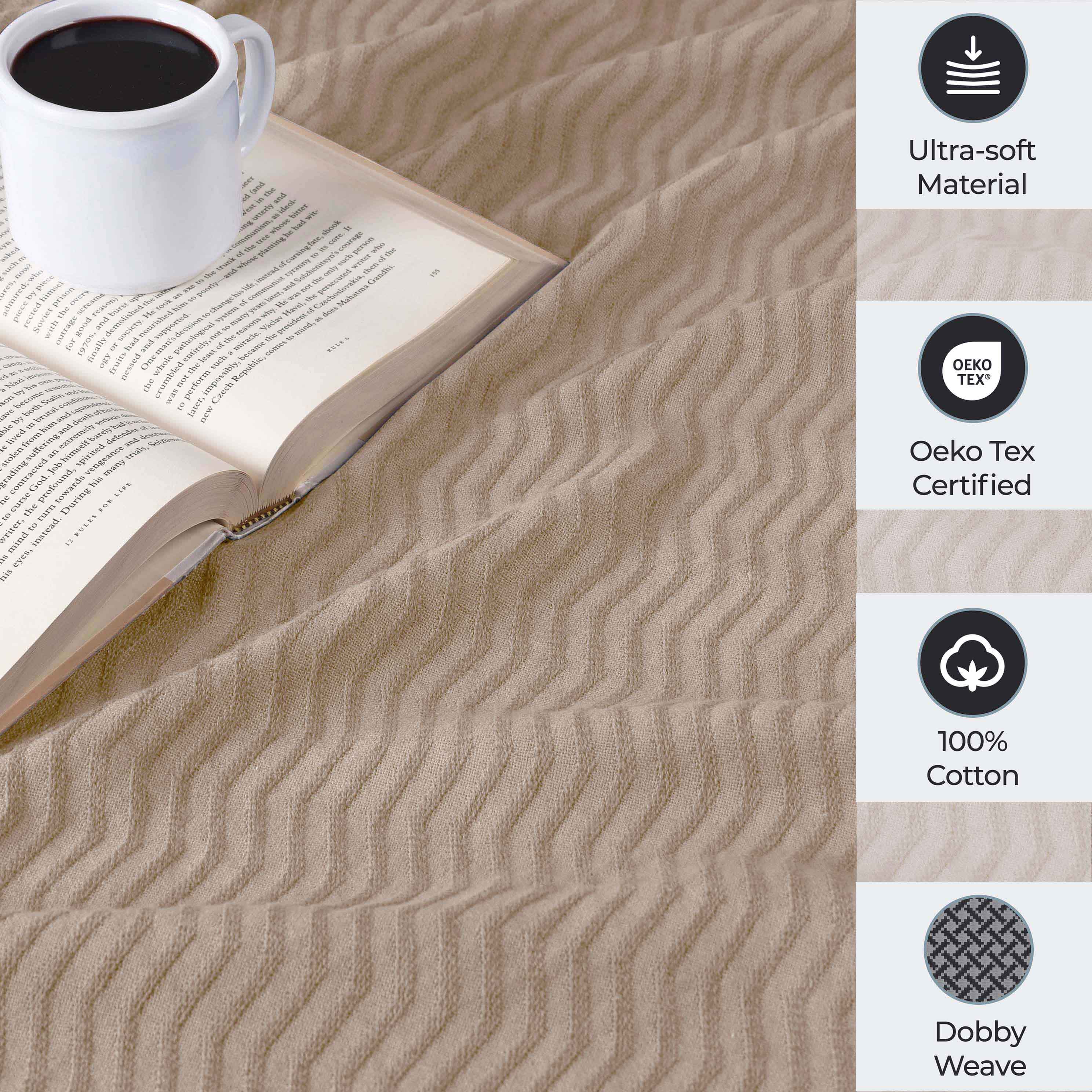 Jena Cotton Textured Chevron Lightweight Woven Blanket - Soft & Breathable Throw for Sofa, Bed & Outdoor Use - Cozy Home Decor & Picnic Essential