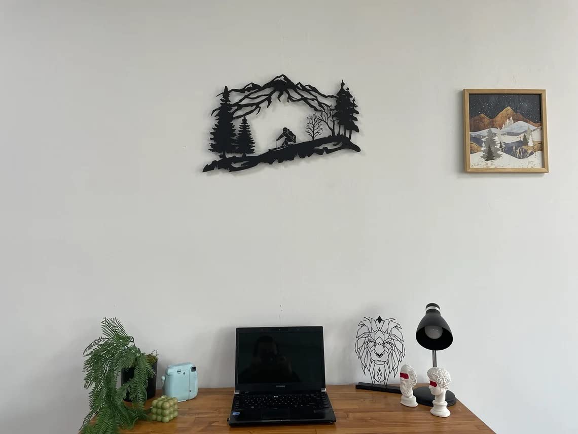 DEKADRON Metal Skier Wall Art - Mountain & Trees Themed Metal Wall Decor - Perfect Ski Lover Gift for Home & Cabin Decoration - 30